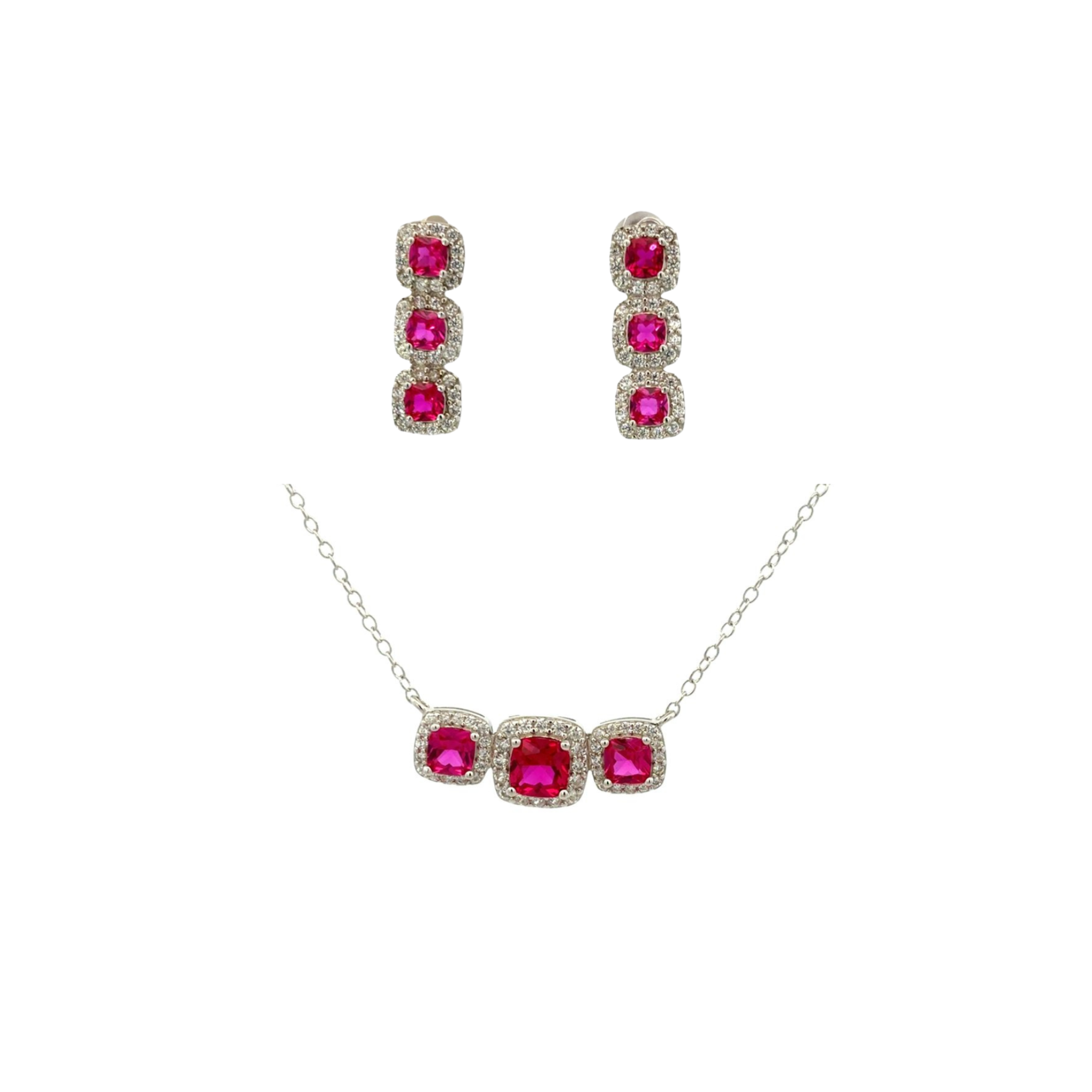 925SS TRIO SQUARE CZ RED SET