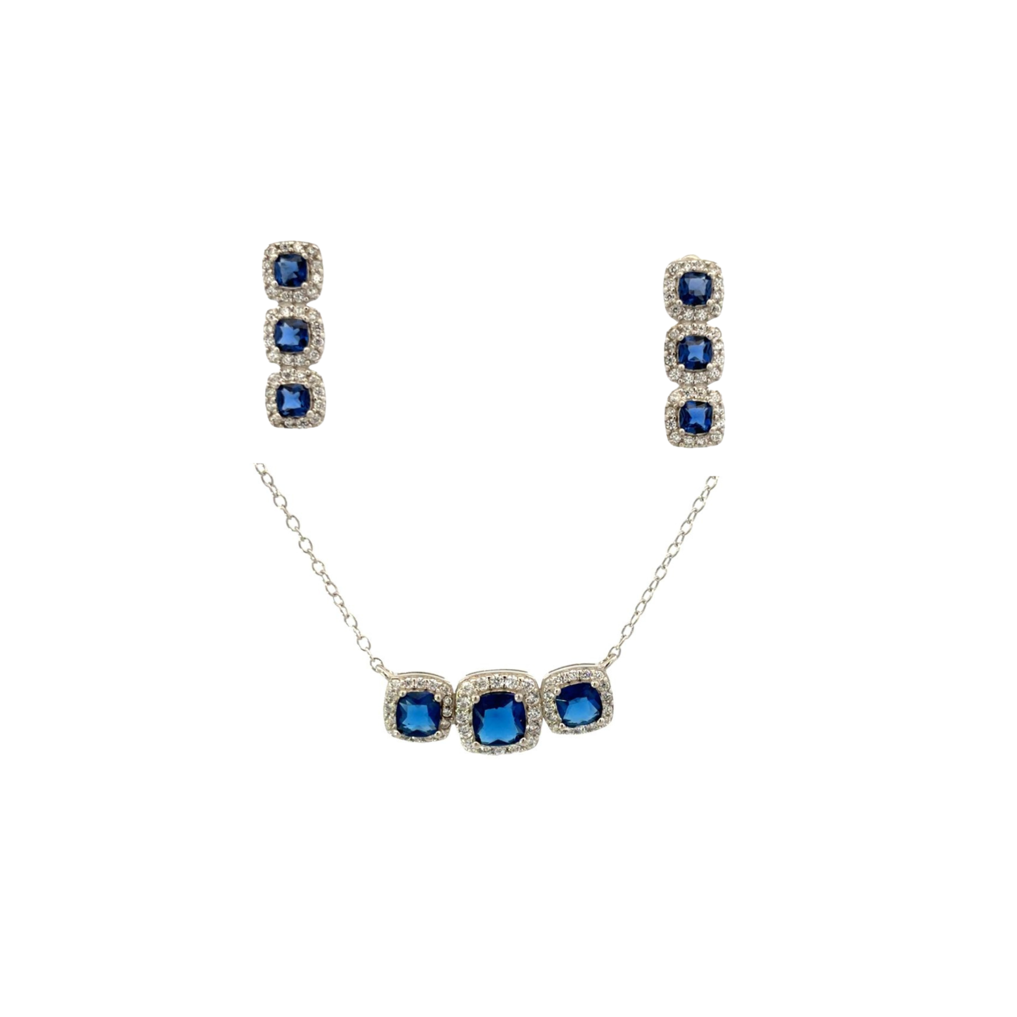 925SS TRIO SQUARE CZ BLUE SET