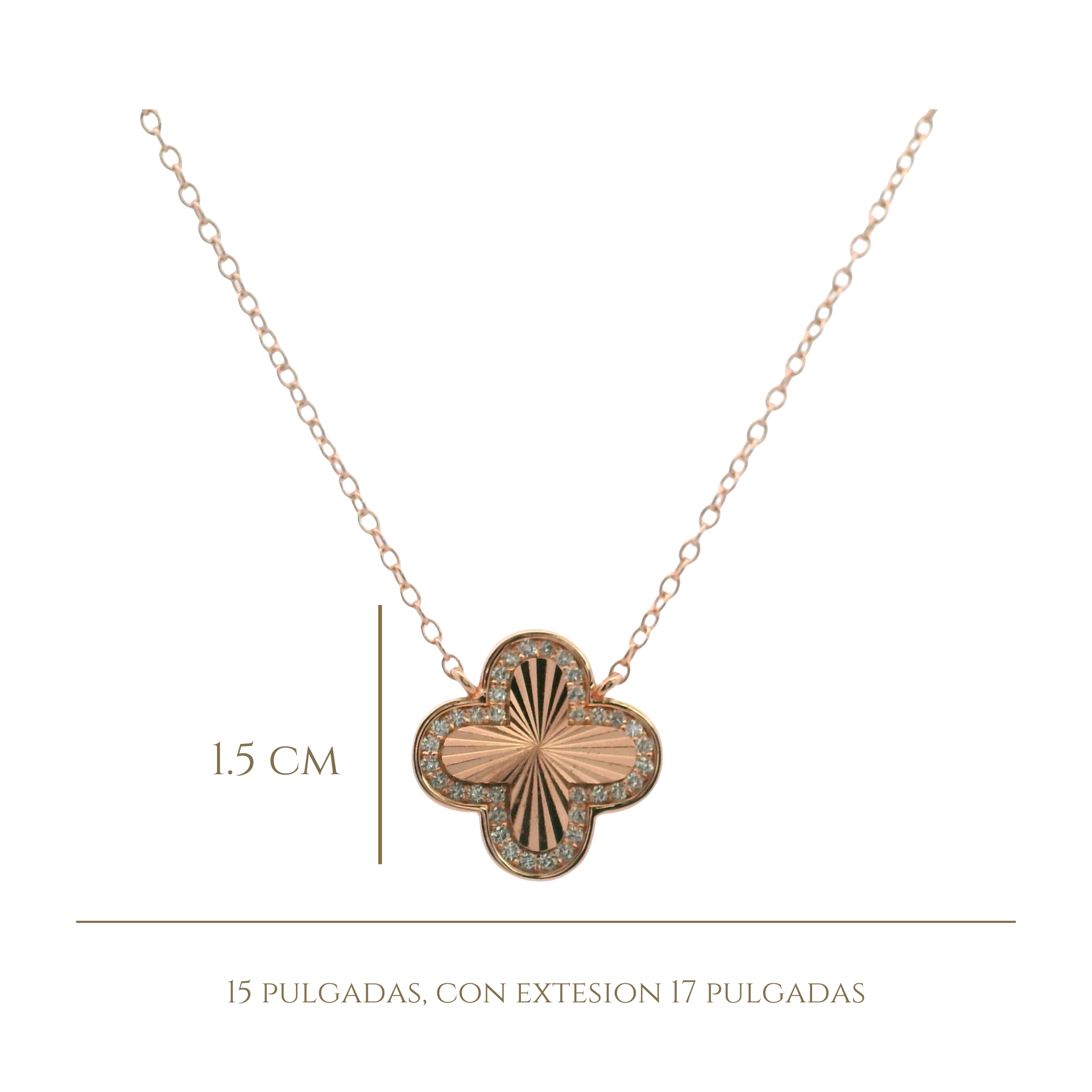 925RG CLOVER TEXTURE WITH CZ AROUND NECKLACE