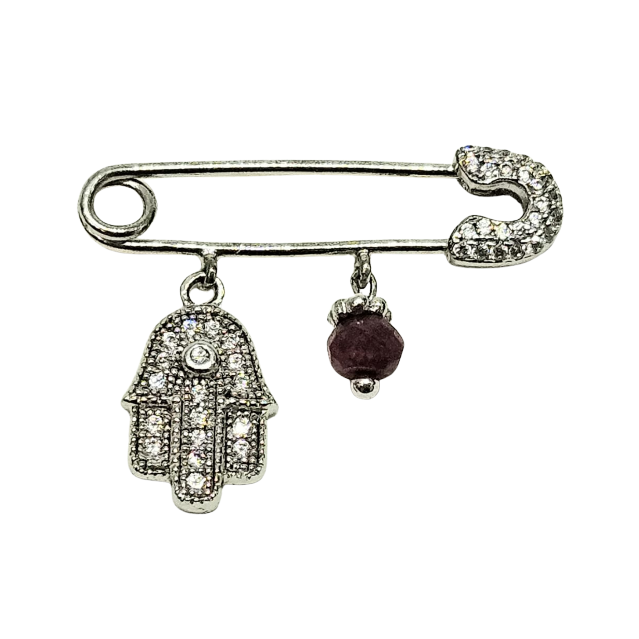 PIN DE PLATA 925  Y DIJES DE HAMSA Y RUBY