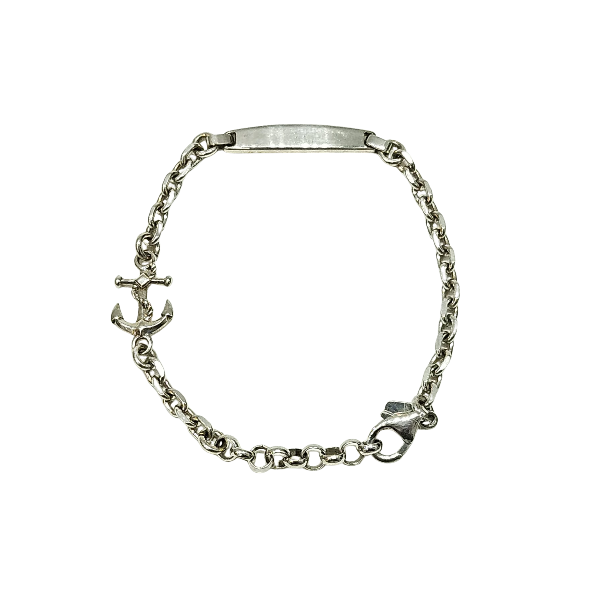 PULSERA DE PLATA 925 CON PLACA Y DIJE DE ANCLA
