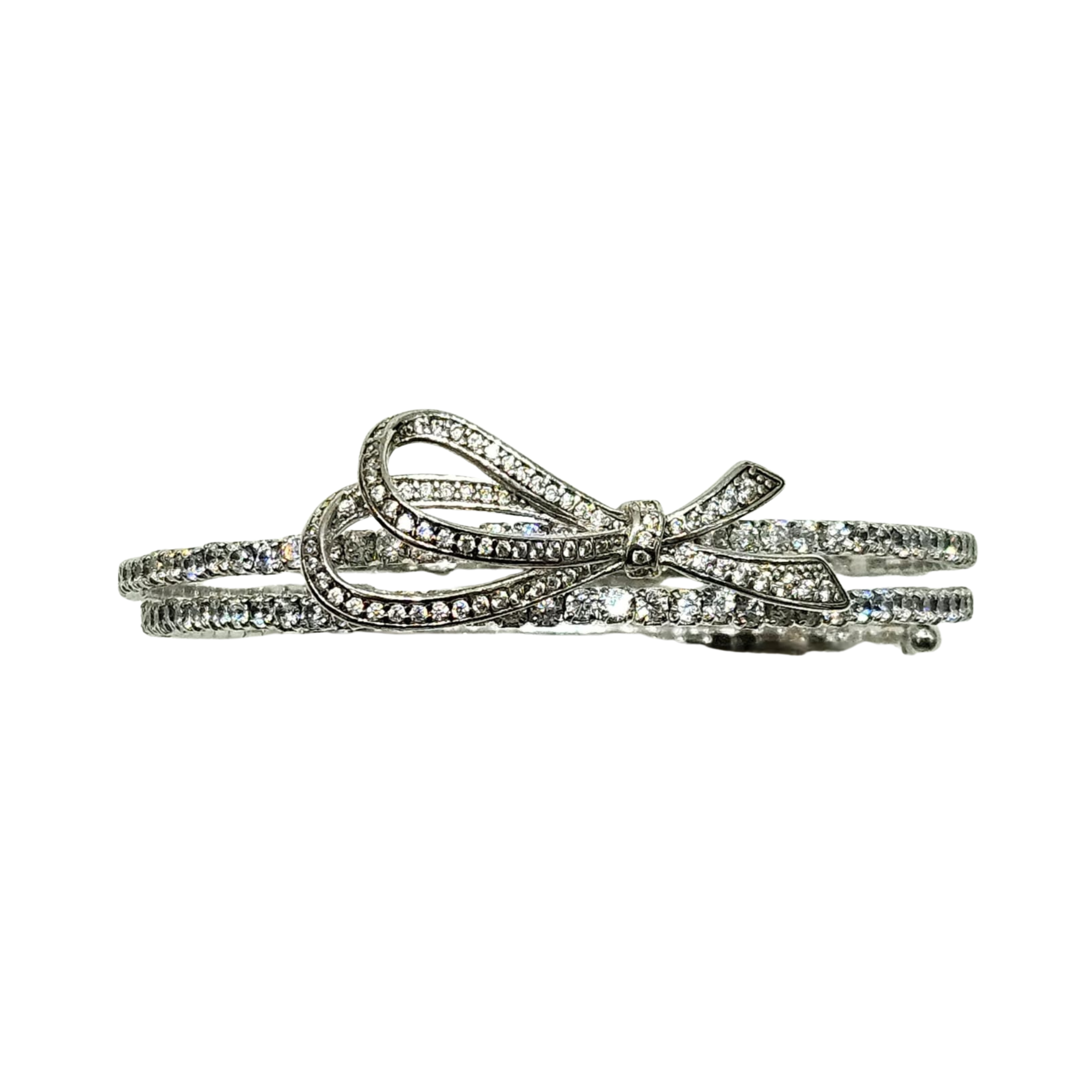 STERLING SILVER WHITE CZ BOWTIE ELASTIC BRACELET /