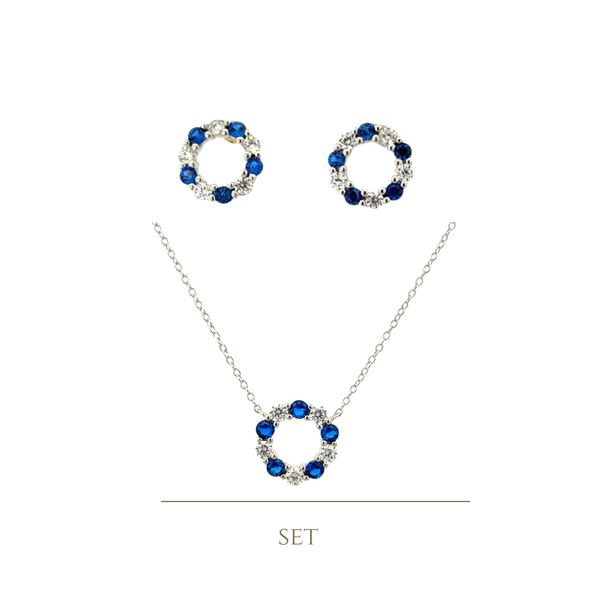 925SS CIRCLE CZ BLUE SET