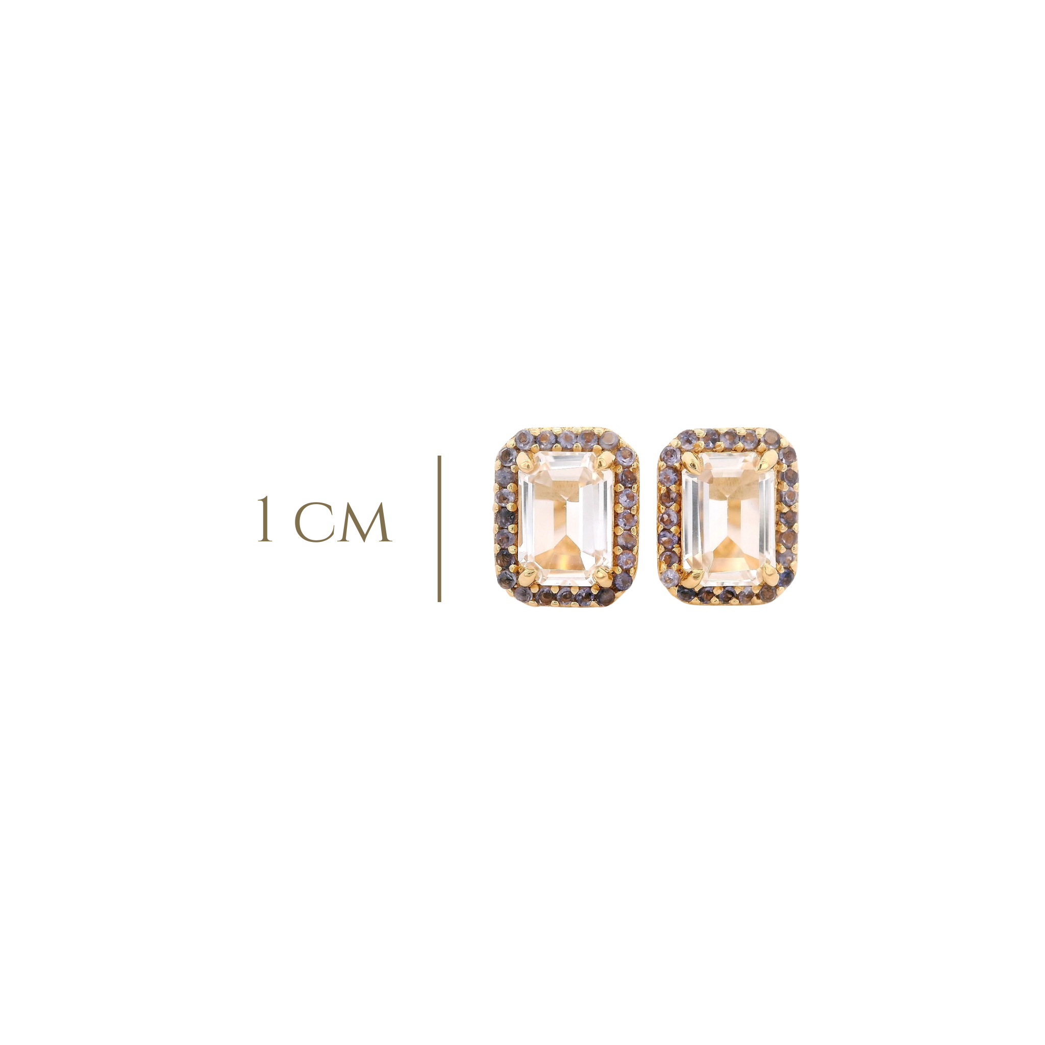 925YG BAQUETTE TOPAZ WHITE AROUND IOLITE EARRINGS