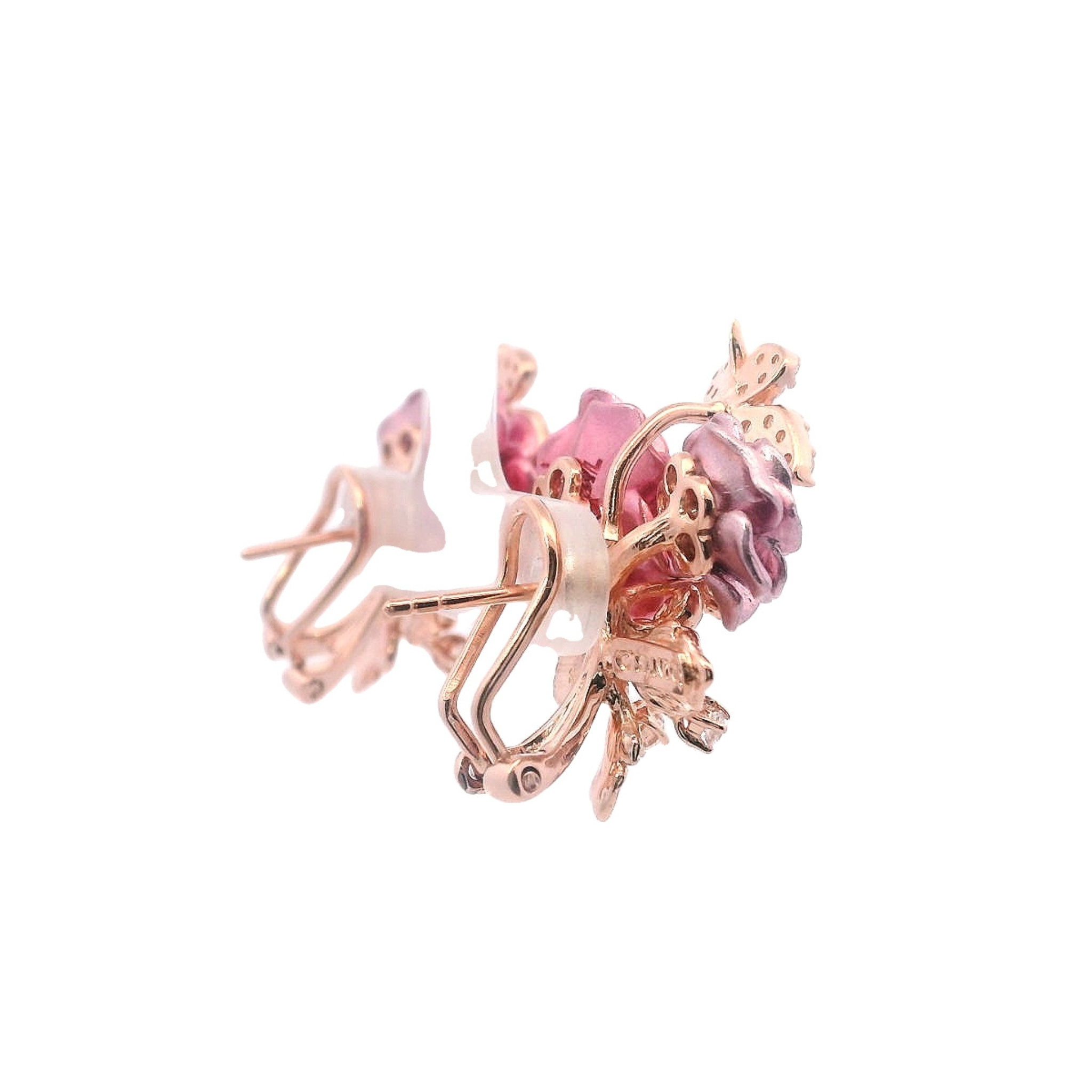 925RG DOUBLE FLOWER PINK AND BUTTERFLY PAVE EARRINGS