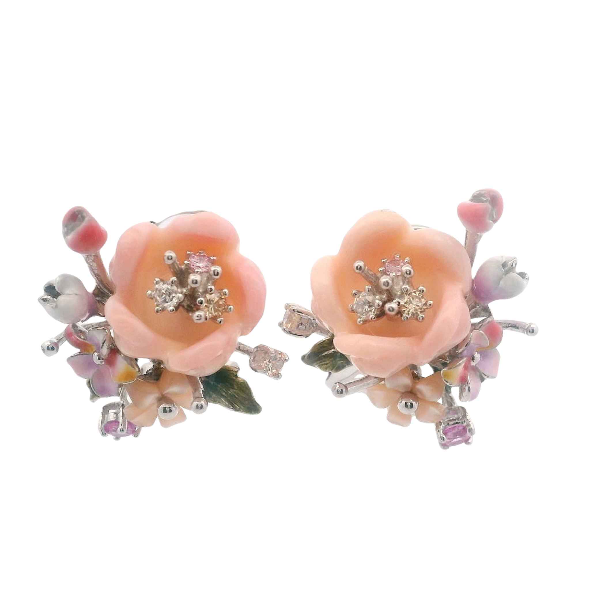 925SL FLOWER PINK AND TWO MINI FLOWER EARRINGS