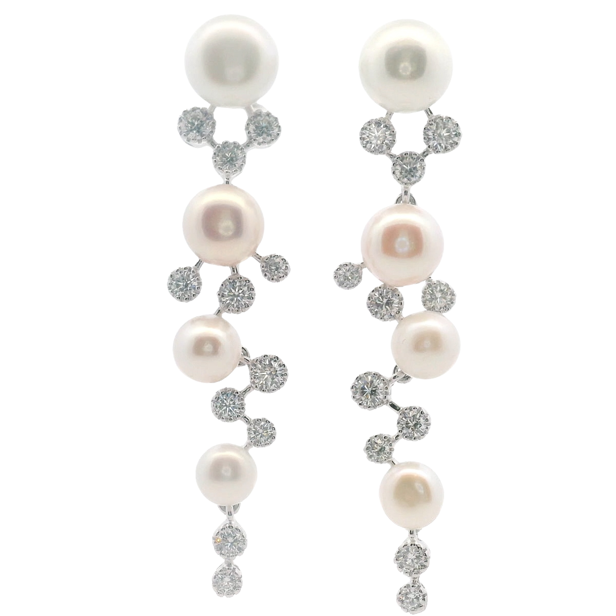 925SL DROP FOUR PEARL WITH CZ EARRINGS