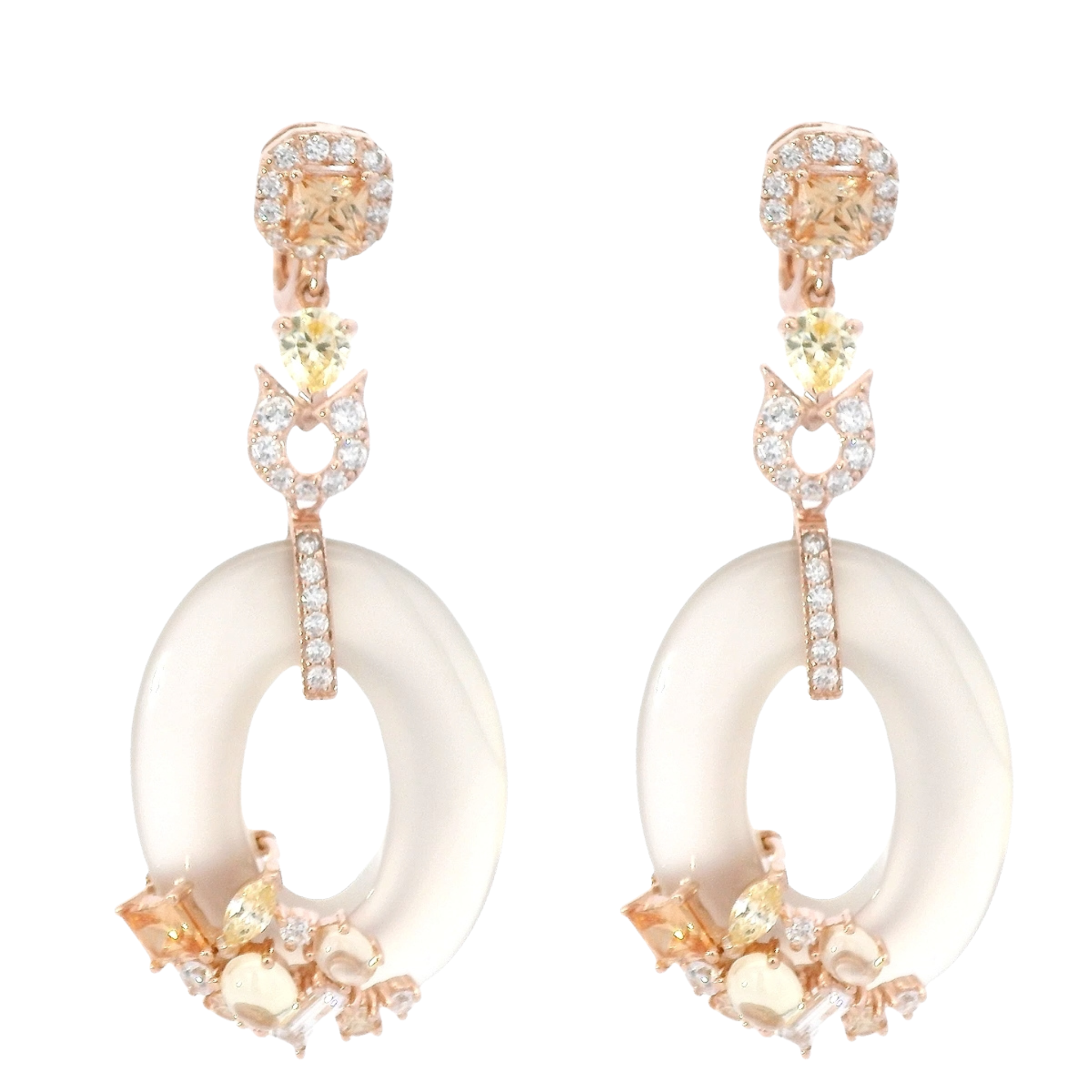 925RG DROP O AND CLUSTER SMOKY CHAMPAGE EARRINGS
