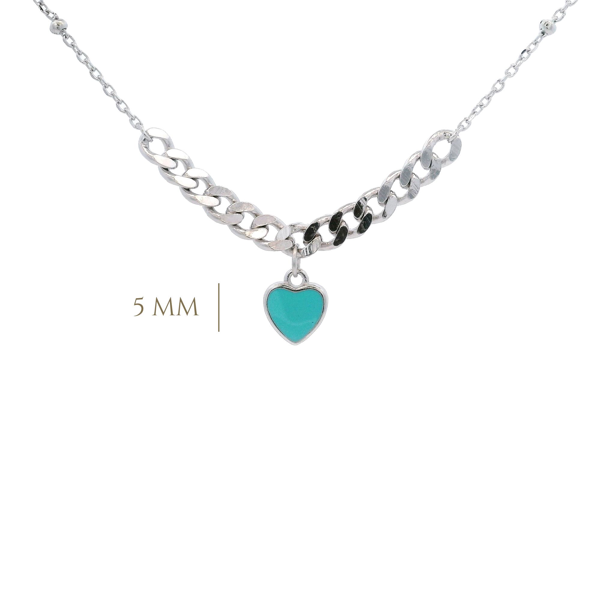 925SS SOLITARY HEART ENAMEL AQUA NECKLACE