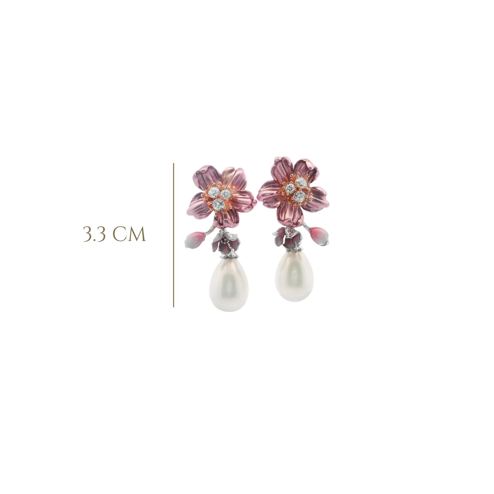 925SL PINK FLOWER WITH DROP PERL EARRINGS