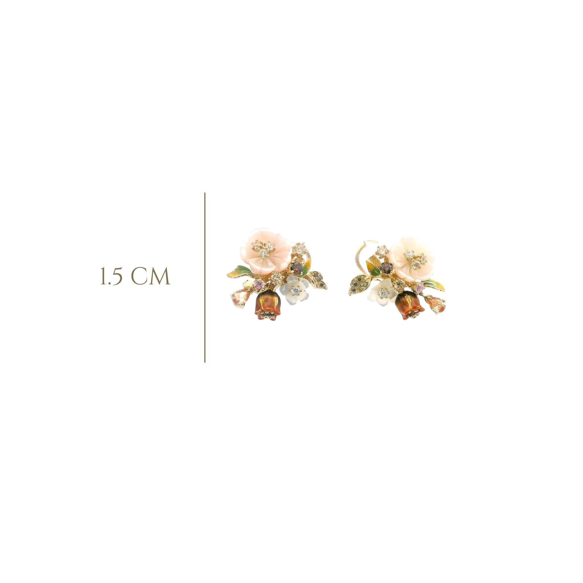 925YG FLOWERS PINK WHITE CHAMPANGE OLIVE EARRINGS