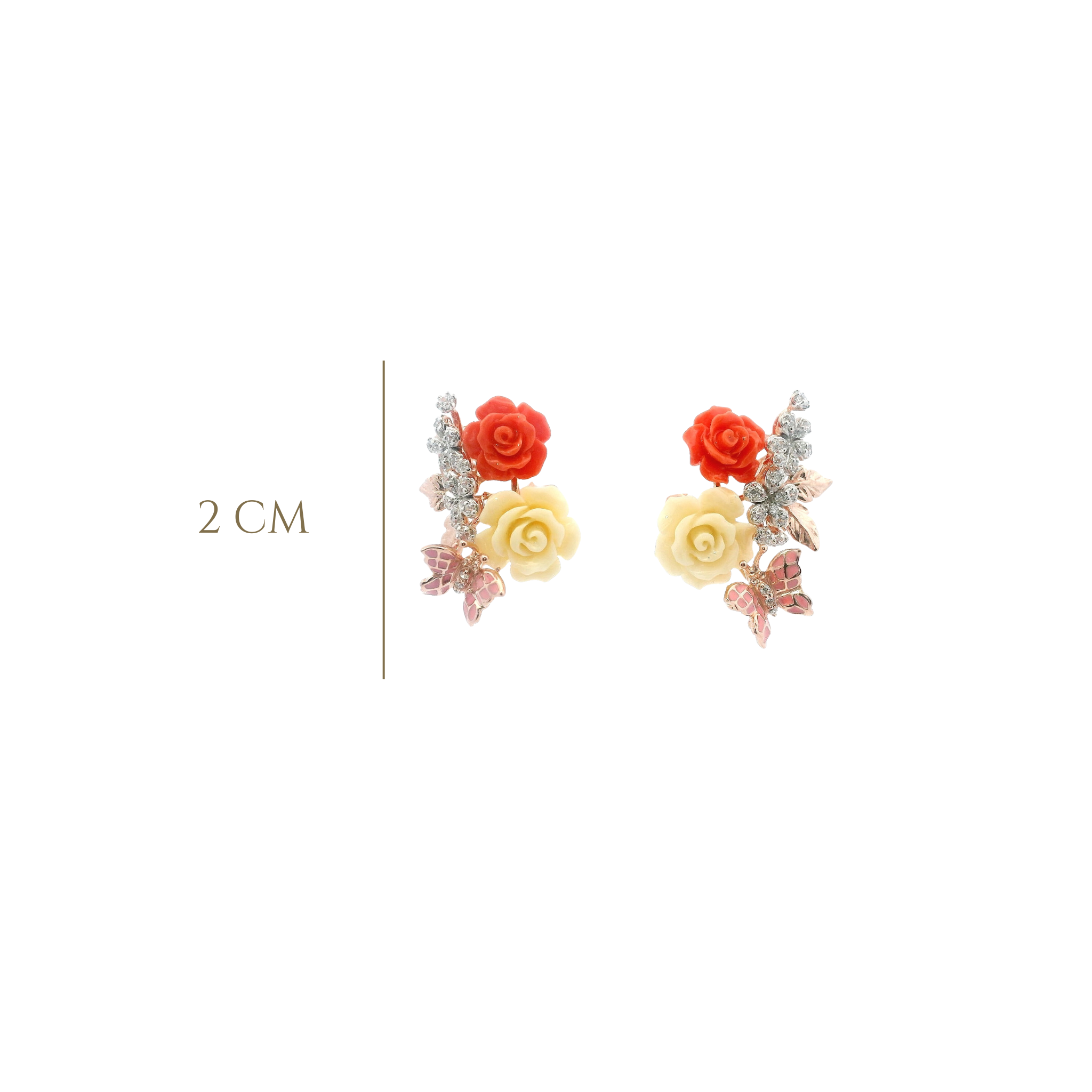 925RG TRIPLE FLOWER AND BUTTERFLY ENAMEL PINK EARRINGS