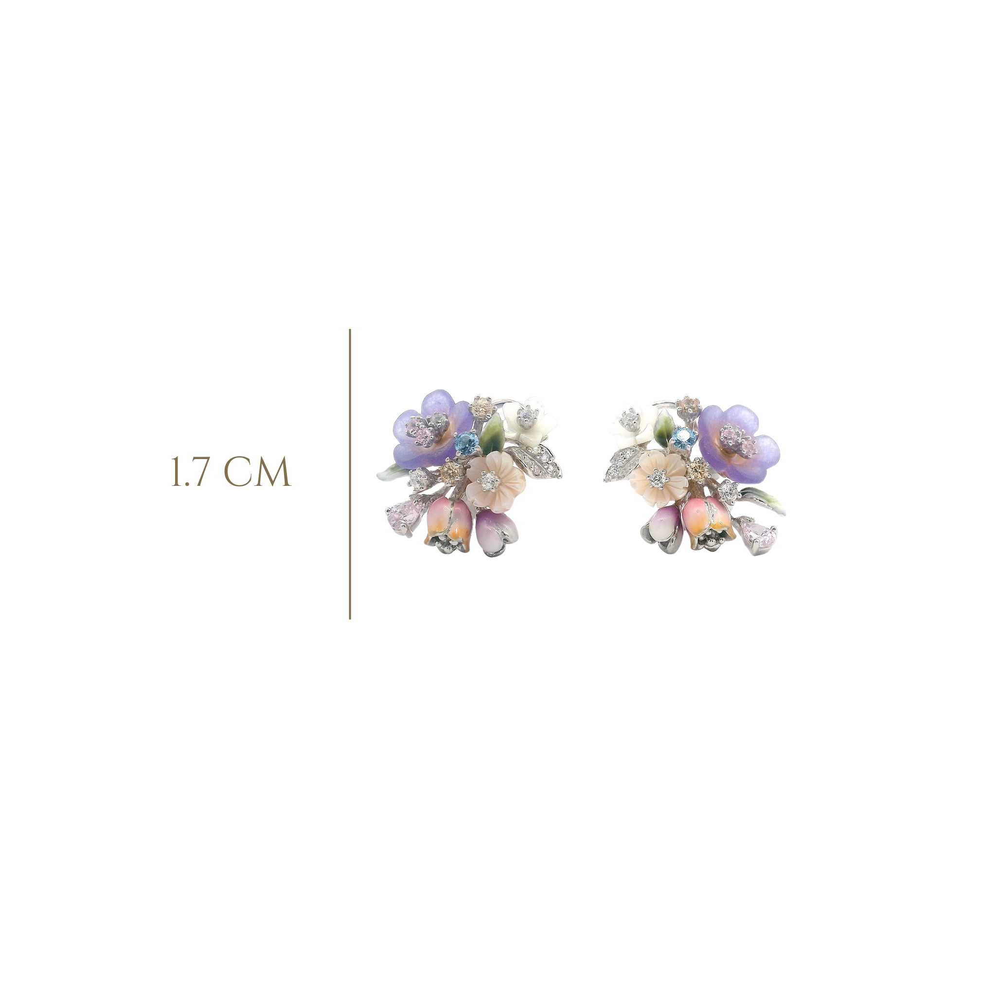 925SL CLUSTER FLOWERS PURPLE AND MIX STONE EARRINGS