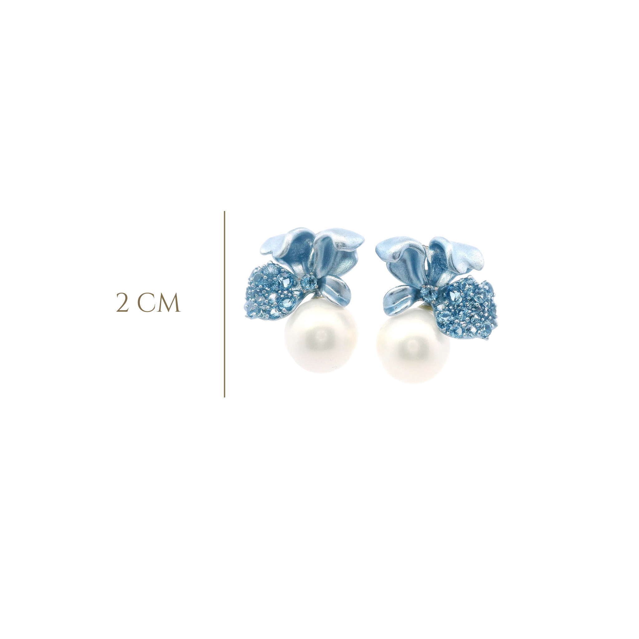 925SL BIG FLOWER BLUE WHITE PEARL EARRINGS