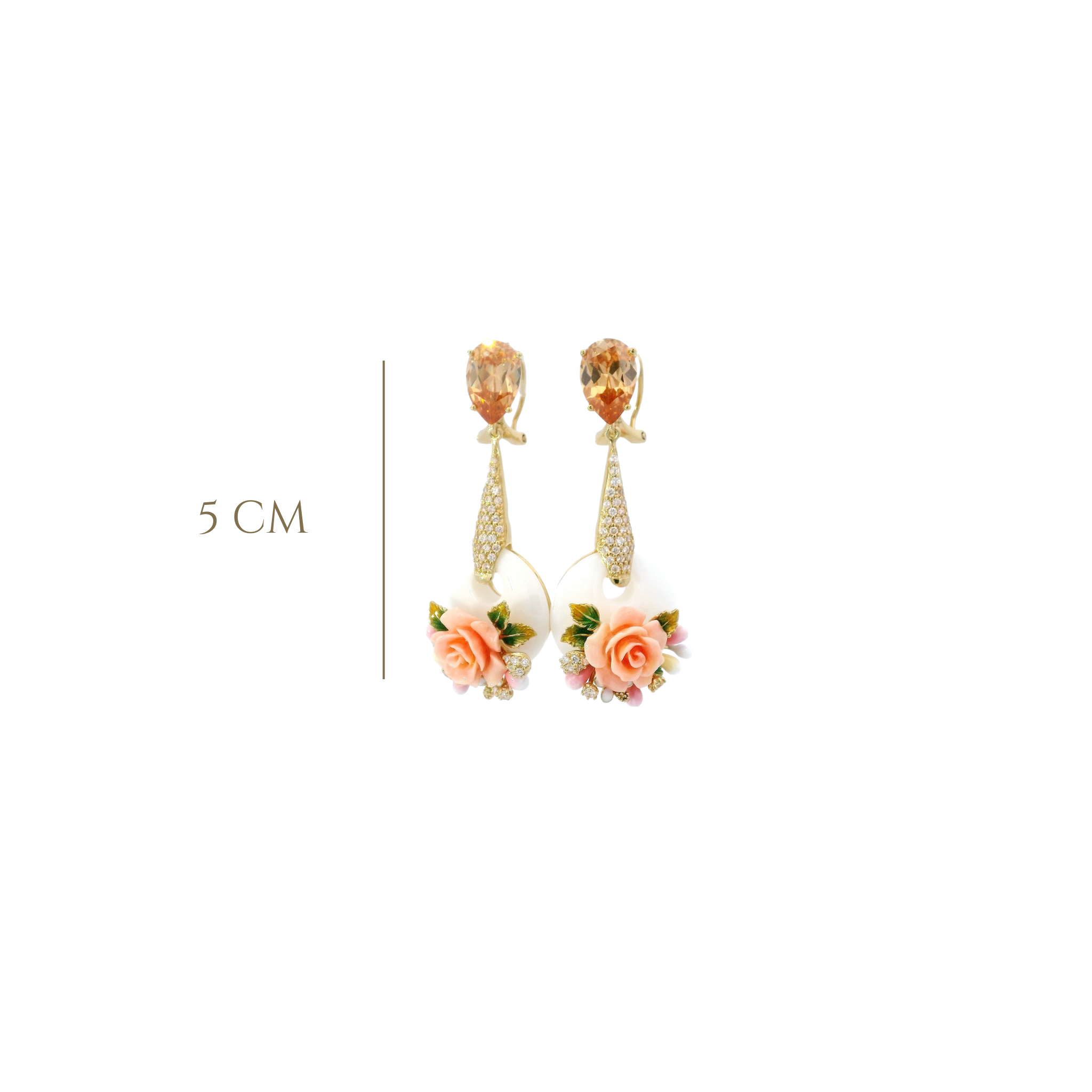 925YG DROP CIRCLE WHITE WITH FLOWER PINK EARRINGS