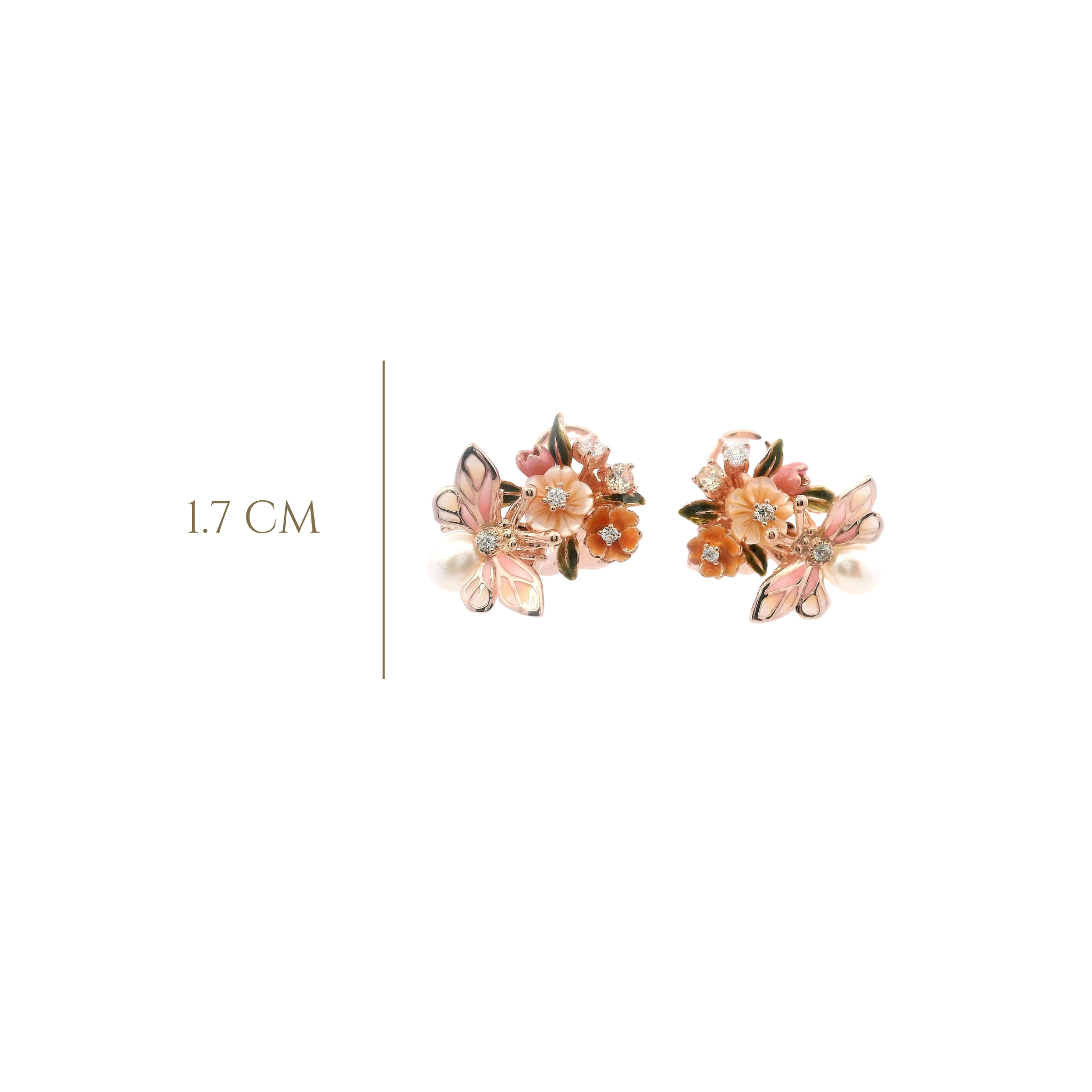 925RG BEE ENAMEL PINK WITH FLOWER PEARL EARRINGS