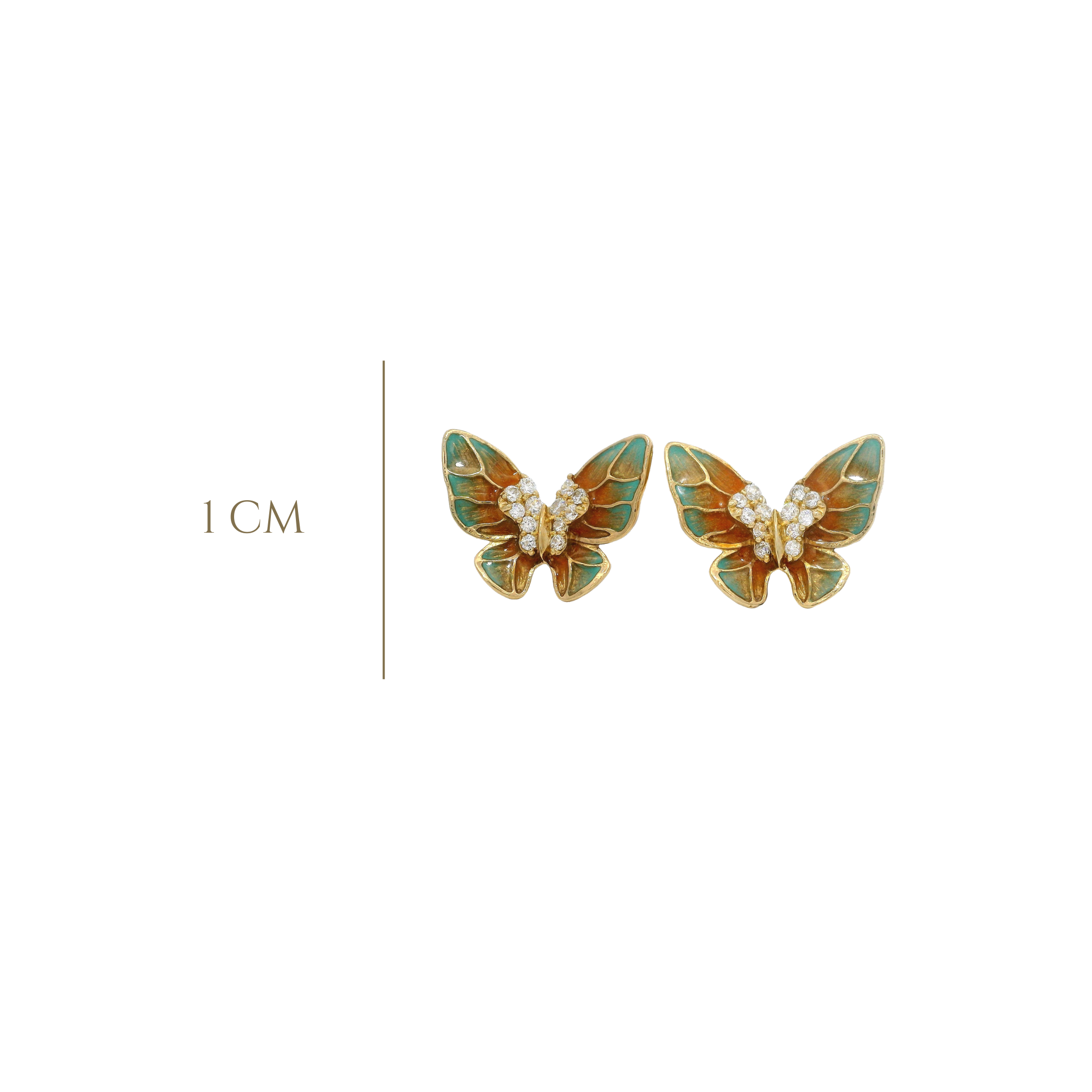 925YG MEDIUM BUTTERFLY ENAMEL ORAGE AND AQUA EARRINGS