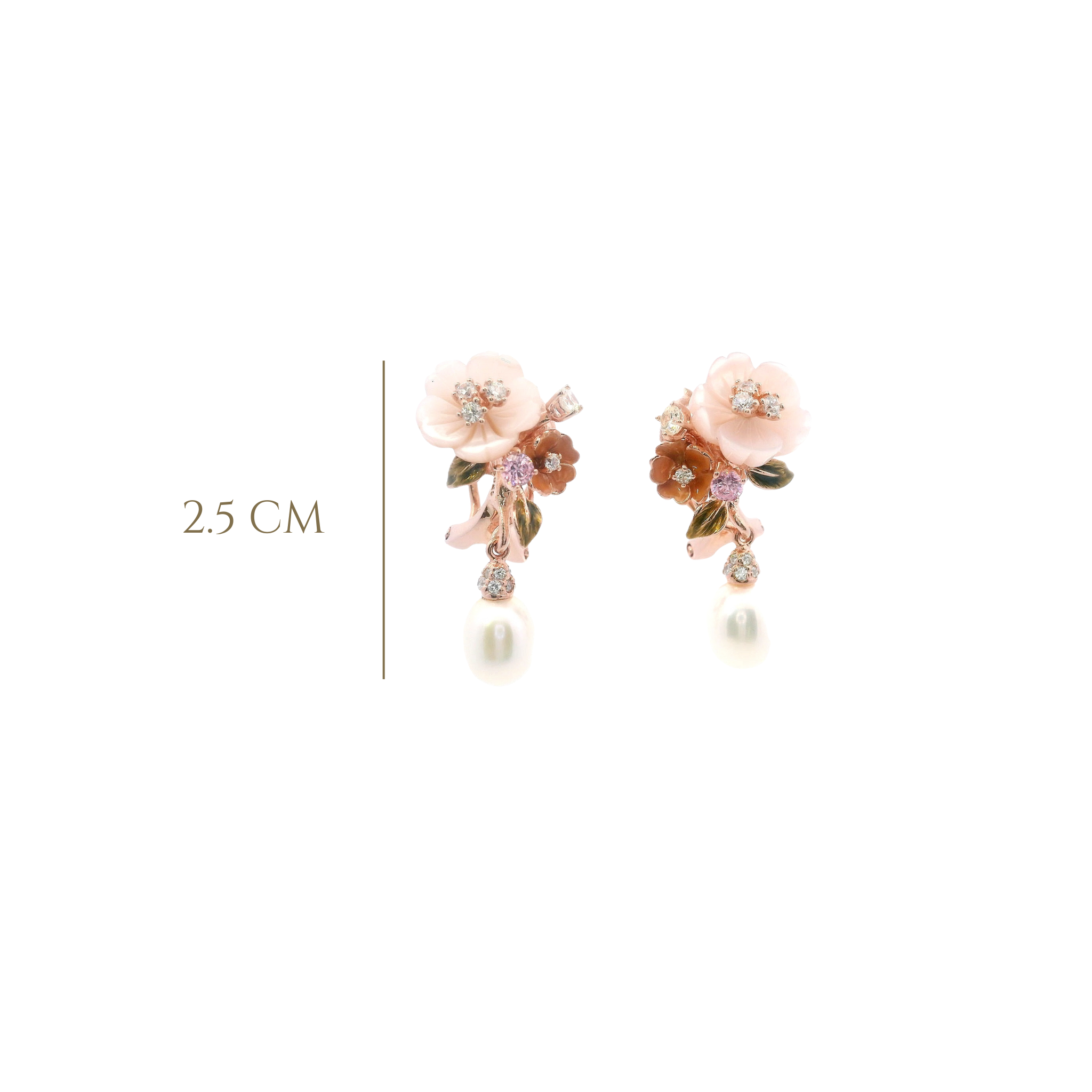 925RG FLOWER PINK WITH PERL EARRINGS