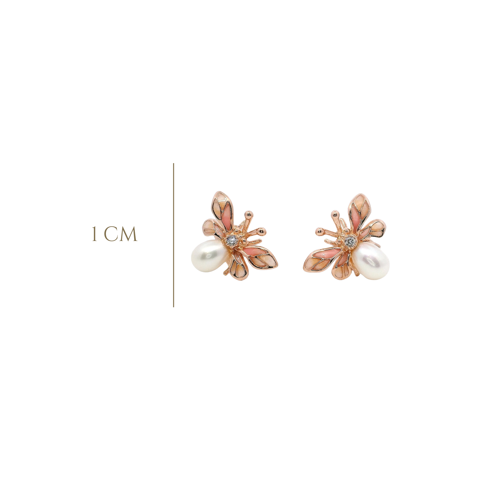 925RG SMALL BEE PINK WITH PEARL STUDS EARRINGS