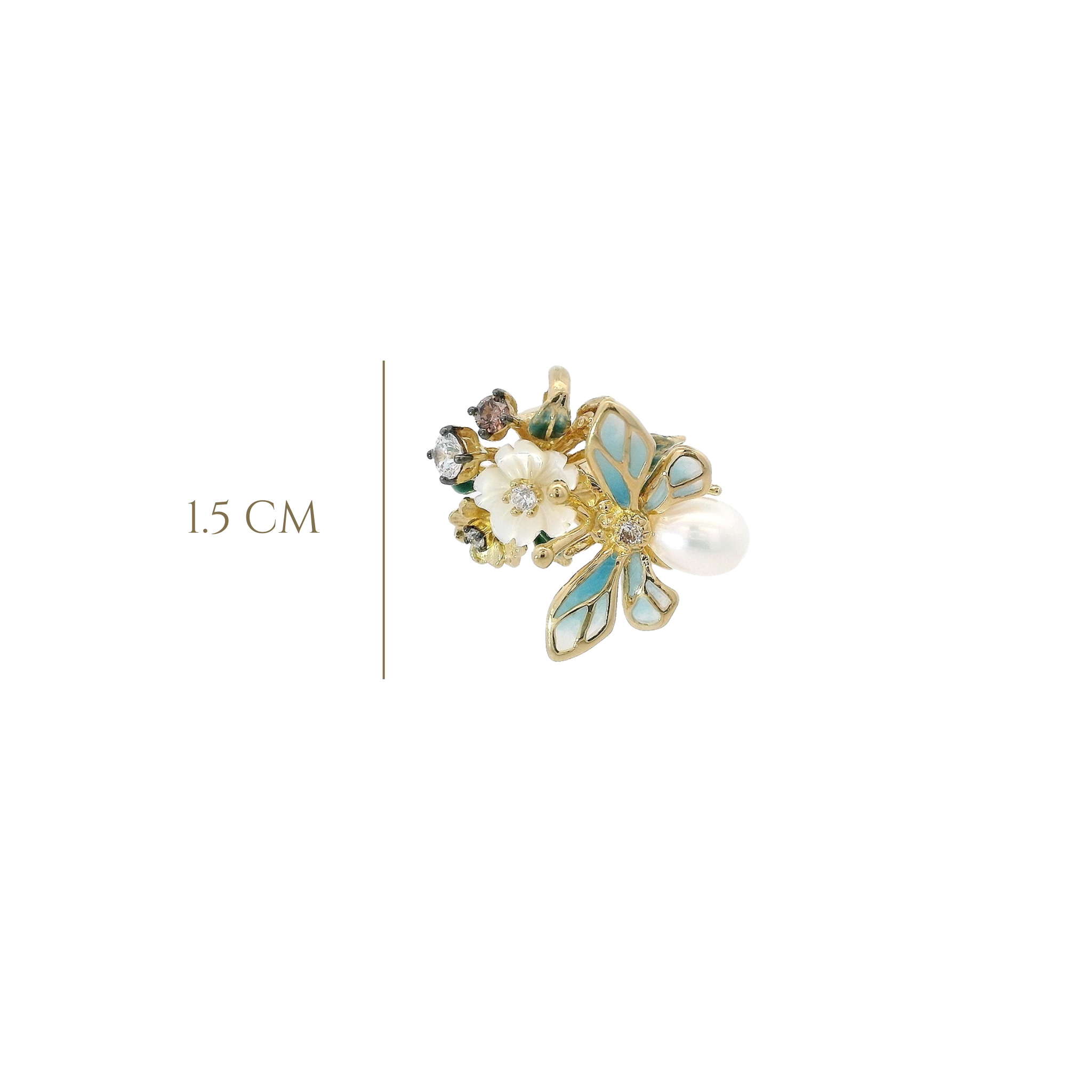 925YG BEE PEARL ENAMEL SKY BLUE AND MINI FLOWERS PENDANT