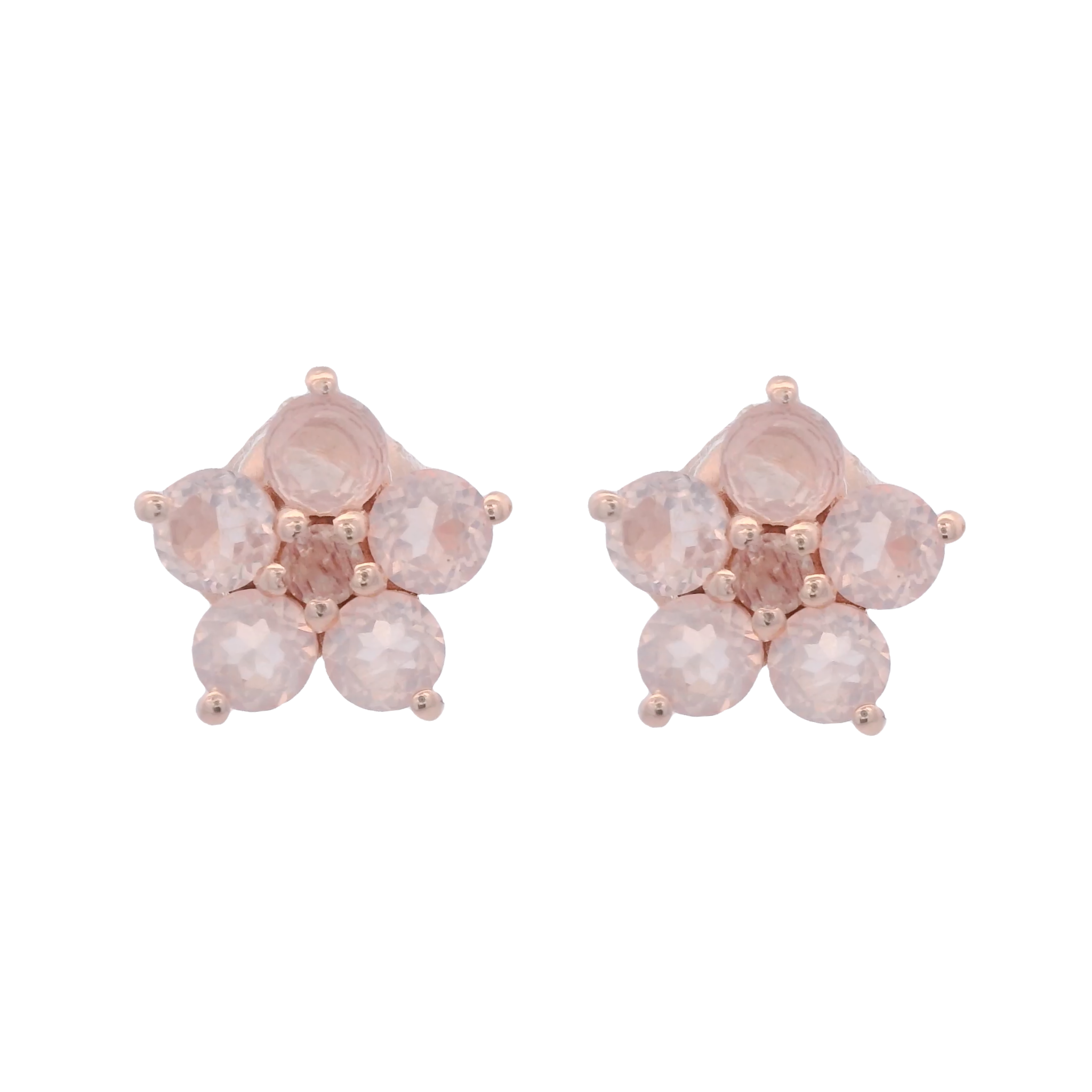 925RG FLOWER 9MM ROSE QUARTZ CENTER STRAWEBERRY PINK EARRINGS