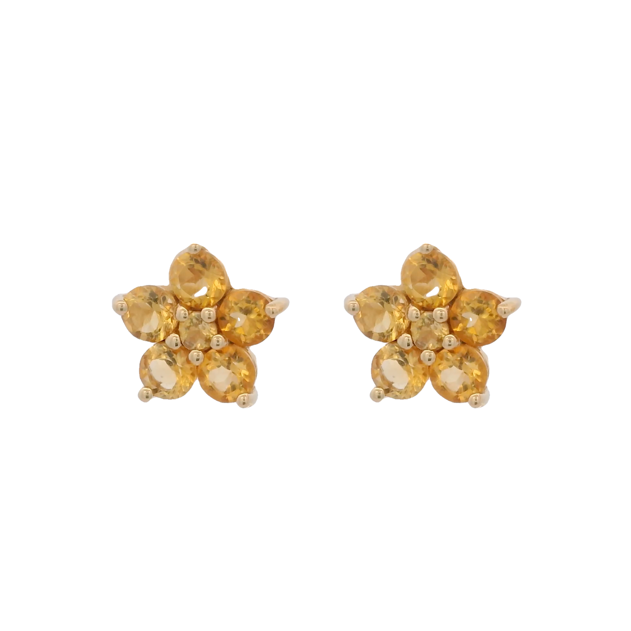 925YG FLOWER 9MM CITRINE DARK CENTER CITRINE EARRINGS