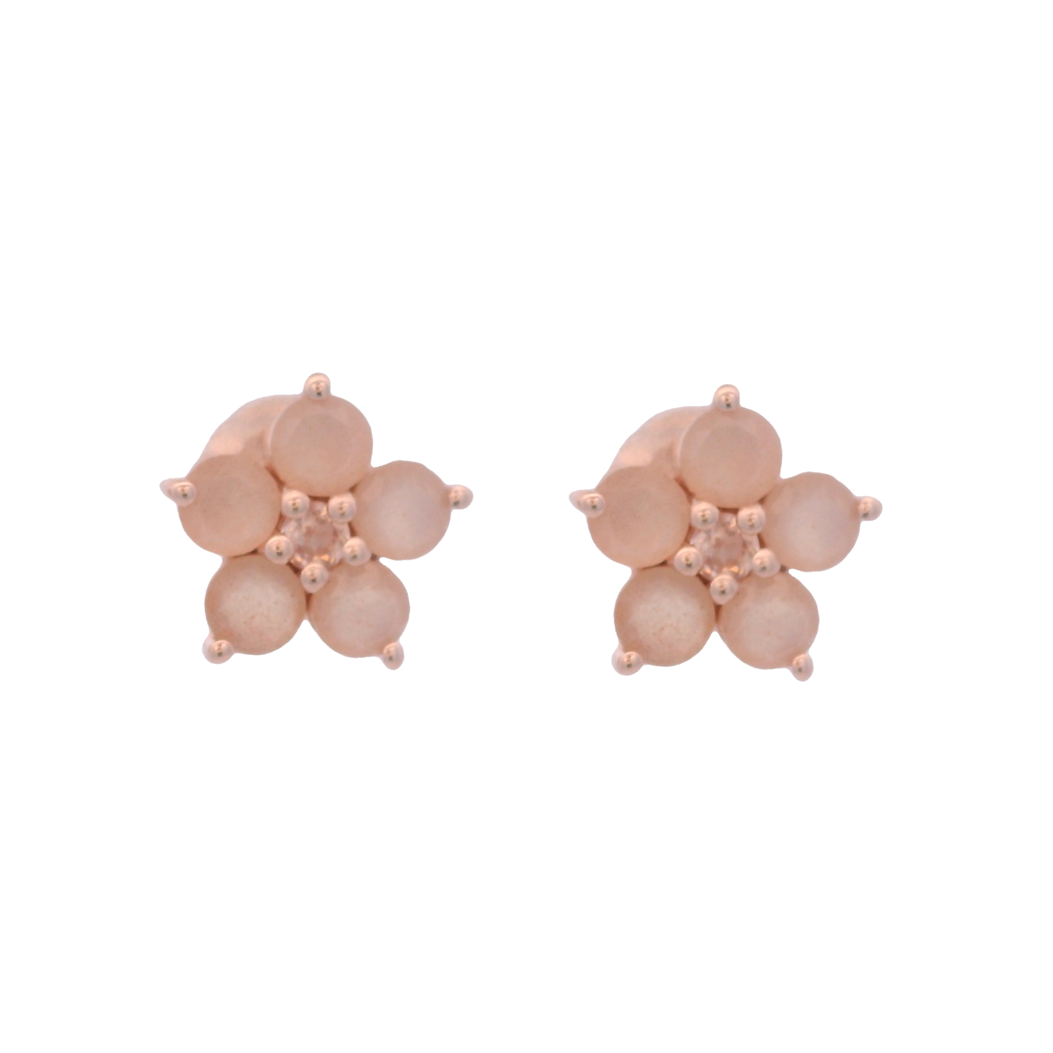 925RG FLOWER 9MM MOOSTONE PEACH CENTER ROSE QUARTZ EARRINGS