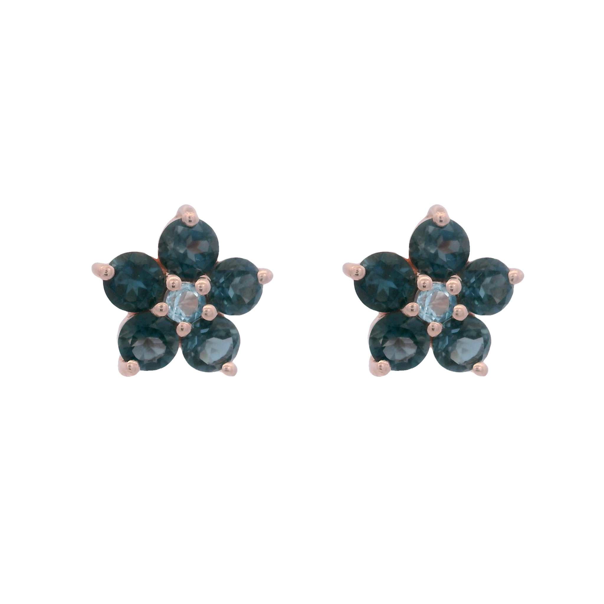 925RG FLOWER 9MM TOPAZ LONDON CENTER TOPAZ BLUE SWISS EARRINGS