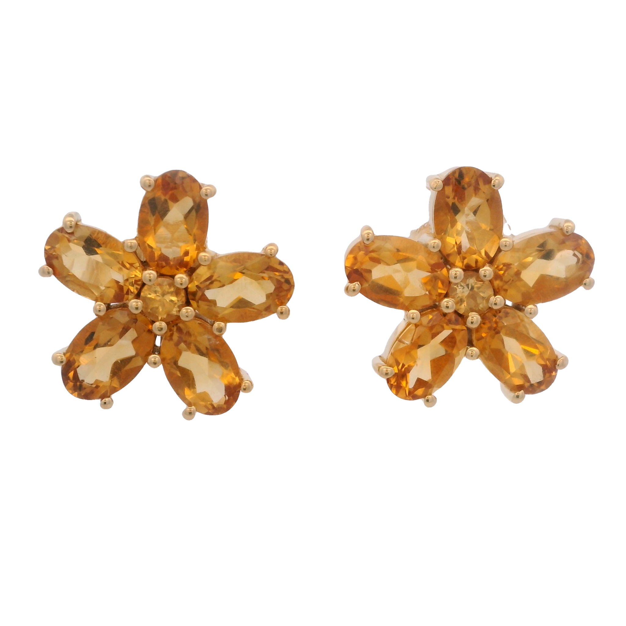 925YG FLOWER 14MM CITRINE DARK CENTER CITRINE EARRINGS