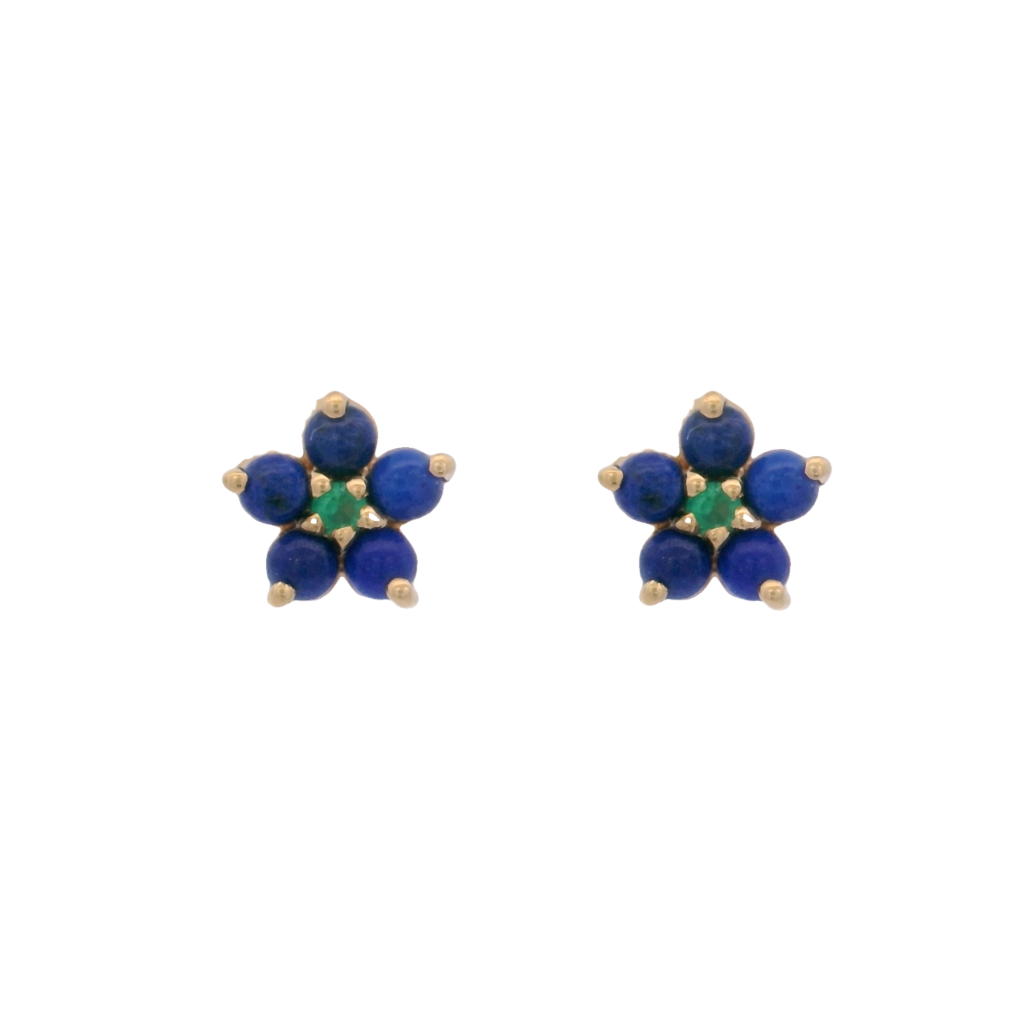 925YG FLOWER 6MM LAPIS LAZULI CENTER ONYX GREEN EARRINGS