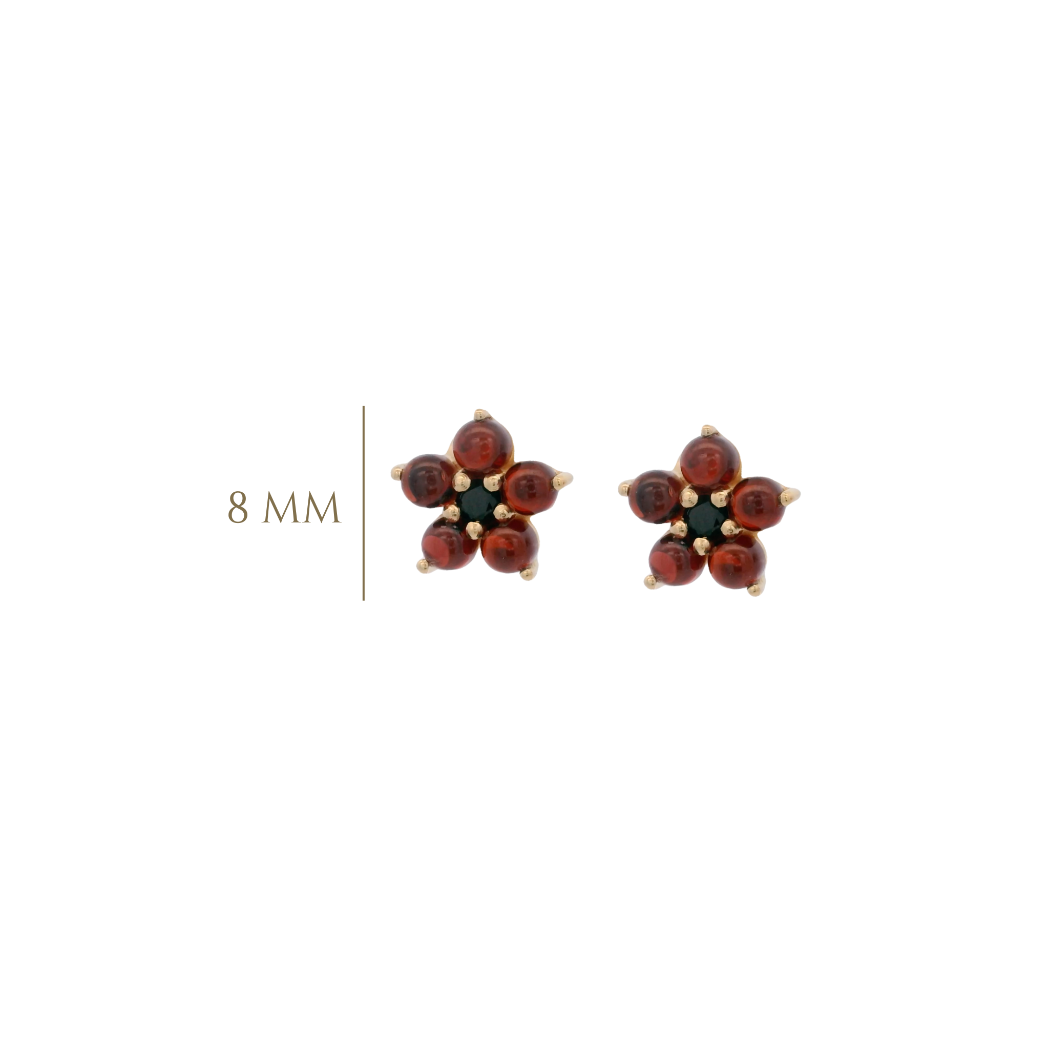 925YG FLOWER 8MM GARNET CENTER SPINEL BLACK EARRINGS