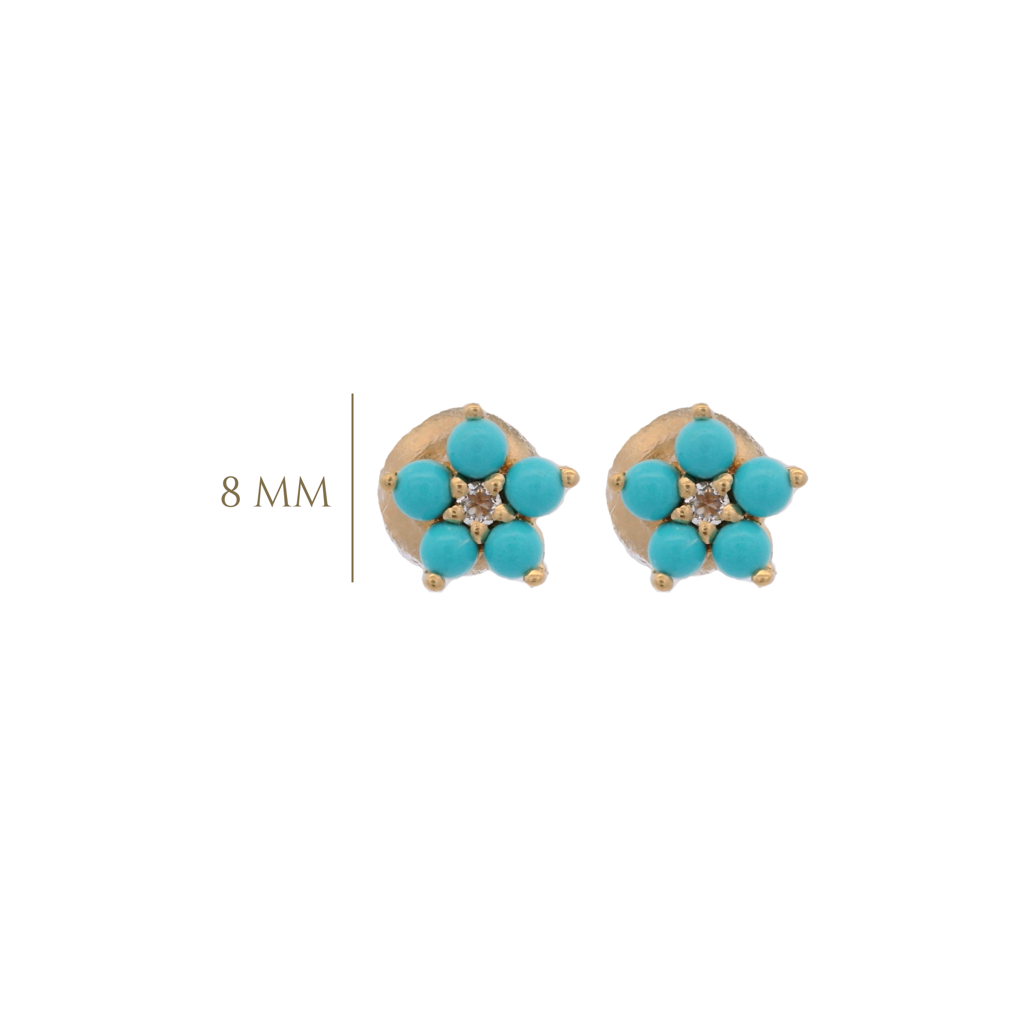 925YG FLOWER 6MM TURQUOISE SYN CENTER TOPAZ WHITE EARRINGS