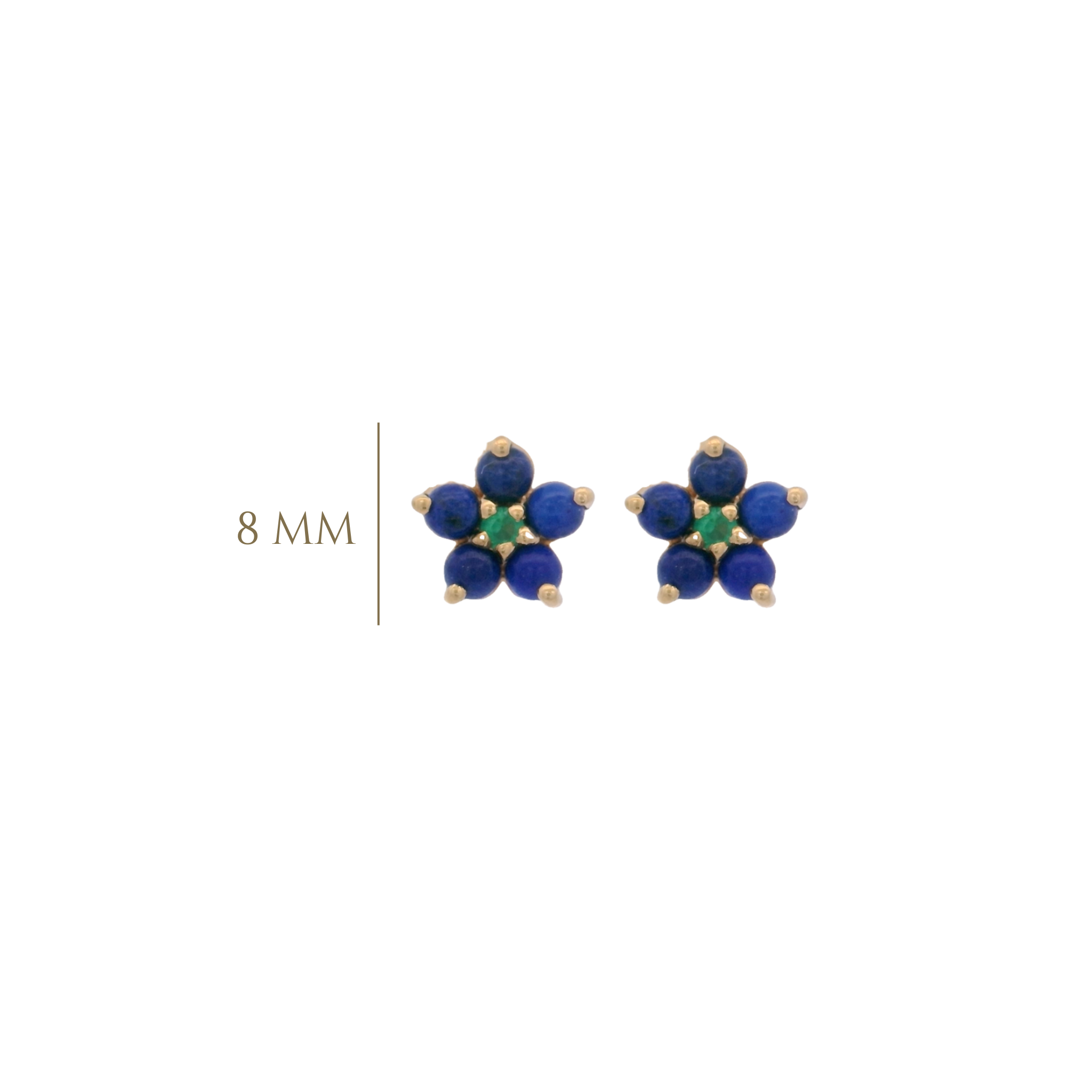 925YG FLOWER 6MM LAPIS LAZULI CENTER ONYX GREEN EARRINGS
