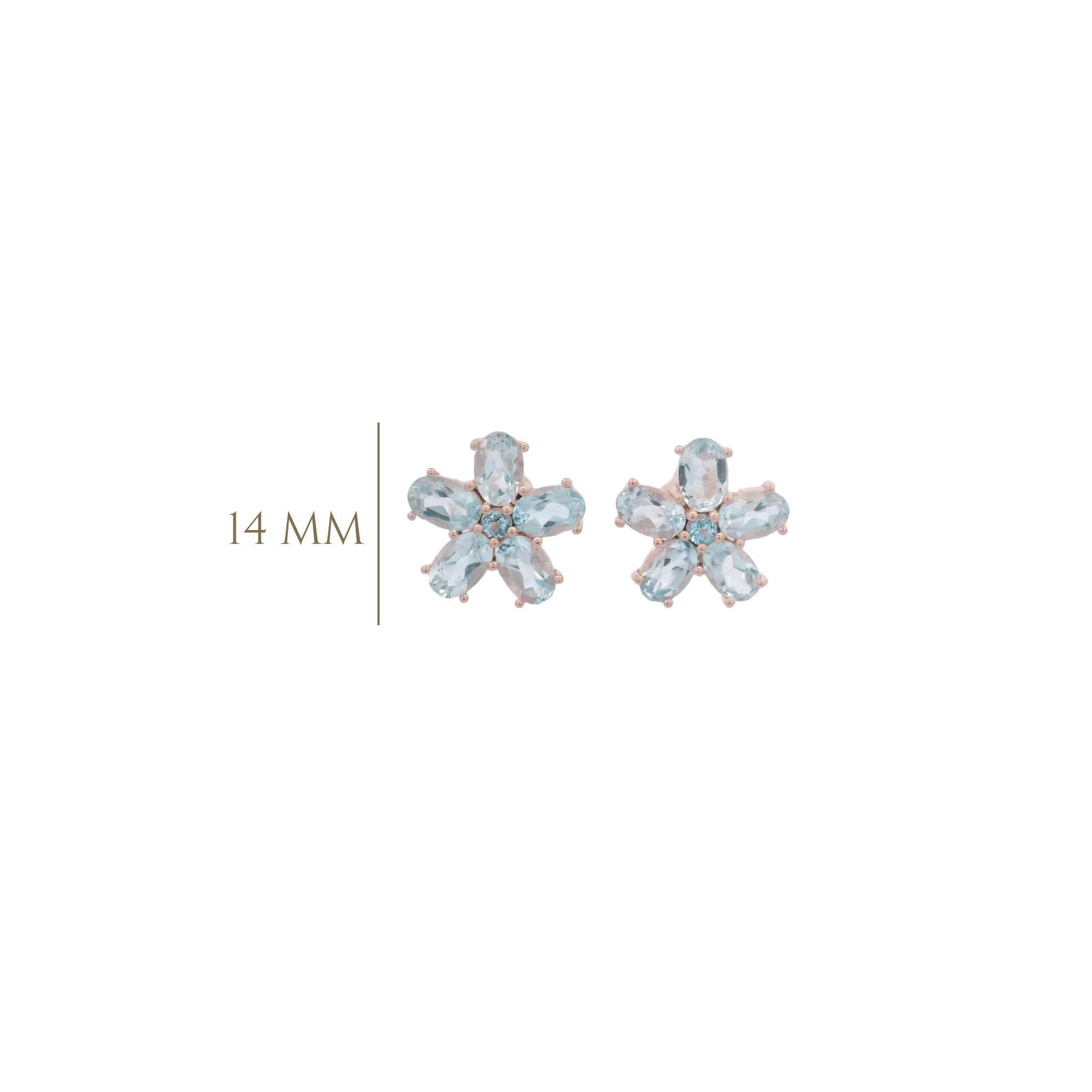 925RG FLOWER 14MM TOPAZ SKY BLUE CENTER TOPAZ BLUE EARRINGS
