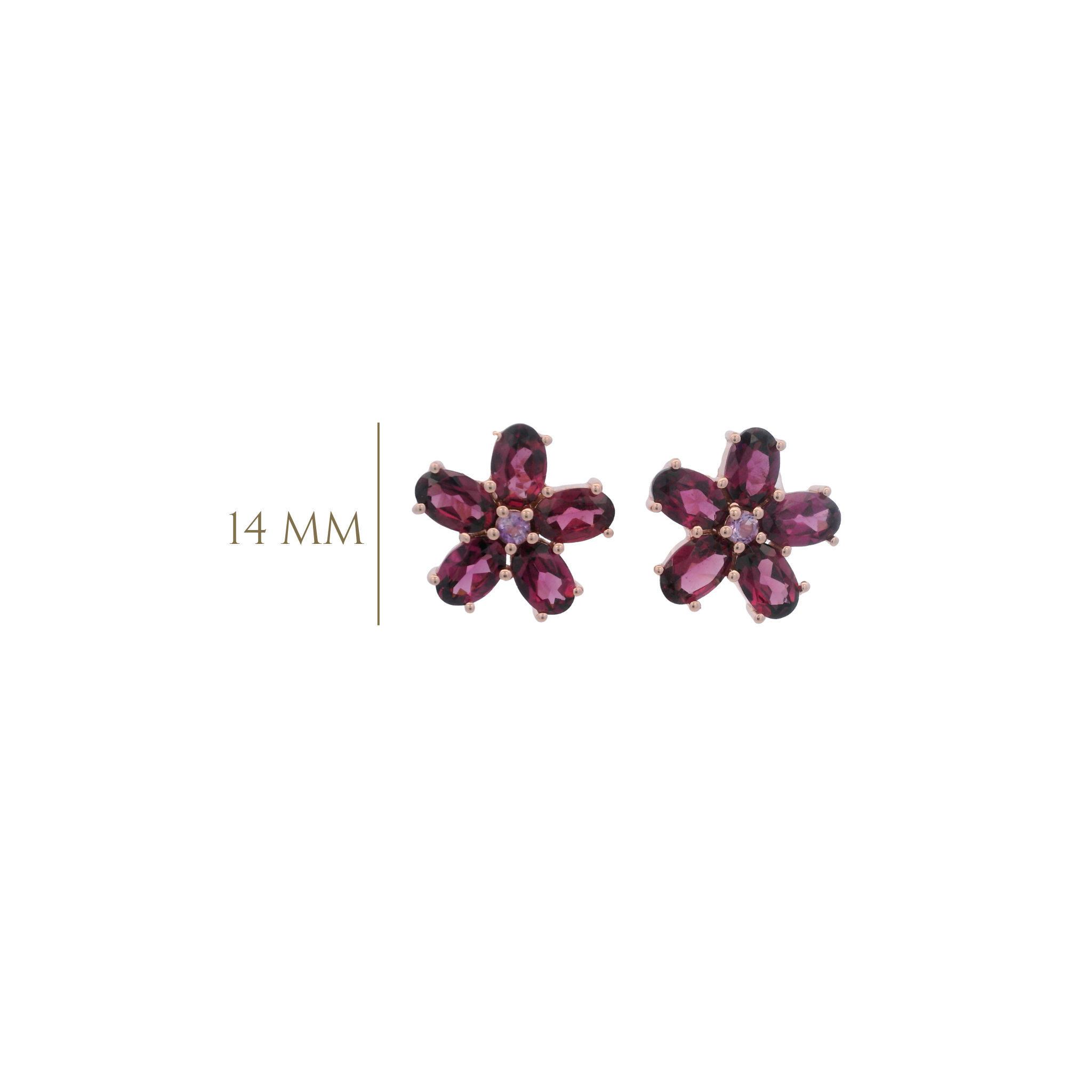 925RG FLOWER 14MM GARNET CENTER AMETHYST EARRINGS