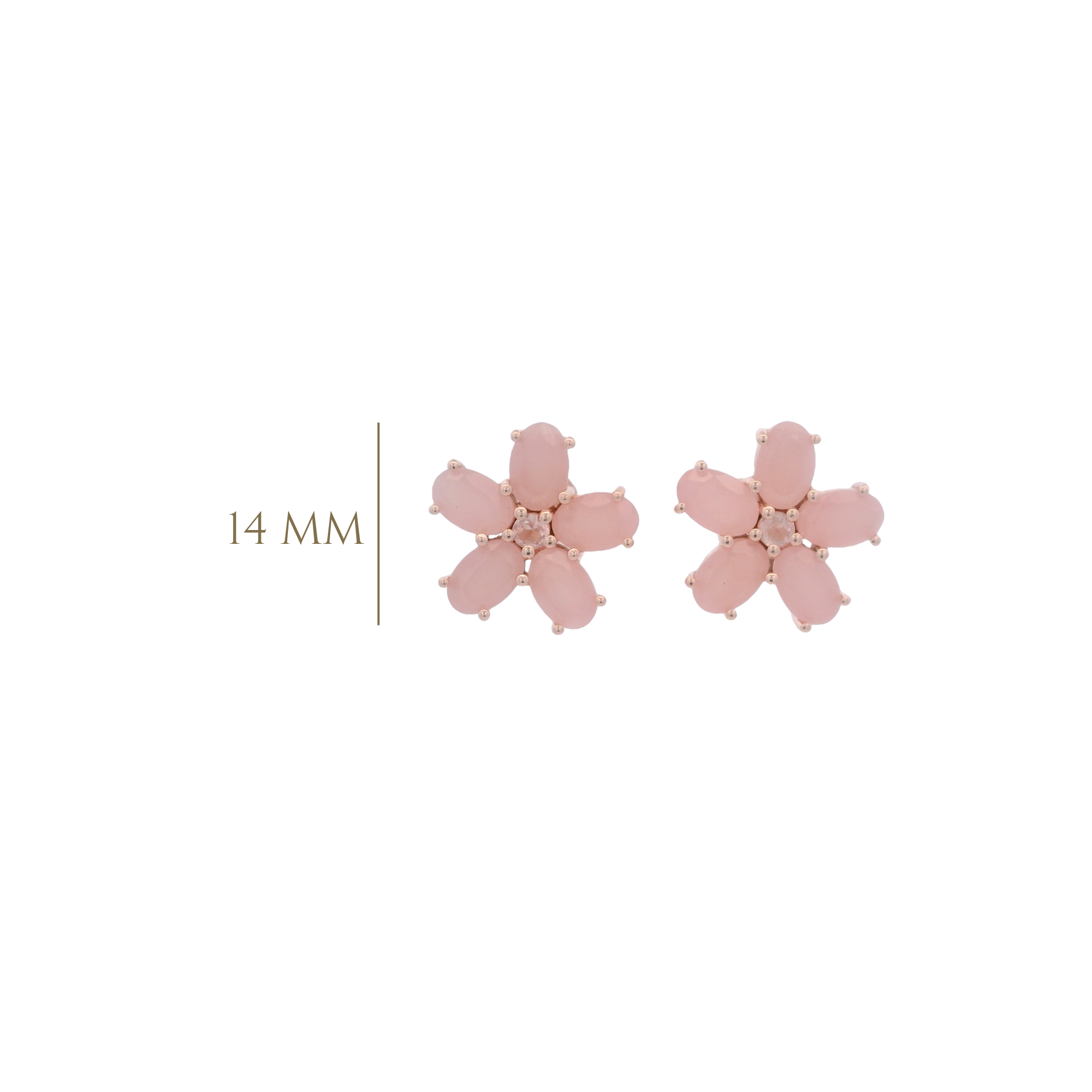 925RG FLOWER 14MM PINK QUARTZ CENTER ROSE QUARTZ EARRINGS