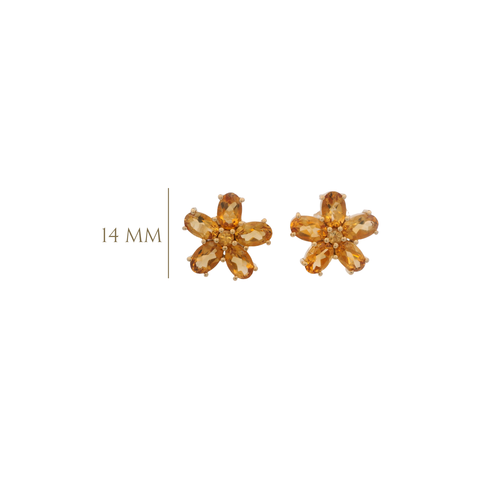 925YG FLOWER 14MM CITRINE DARK CENTER CITRINE EARRINGS