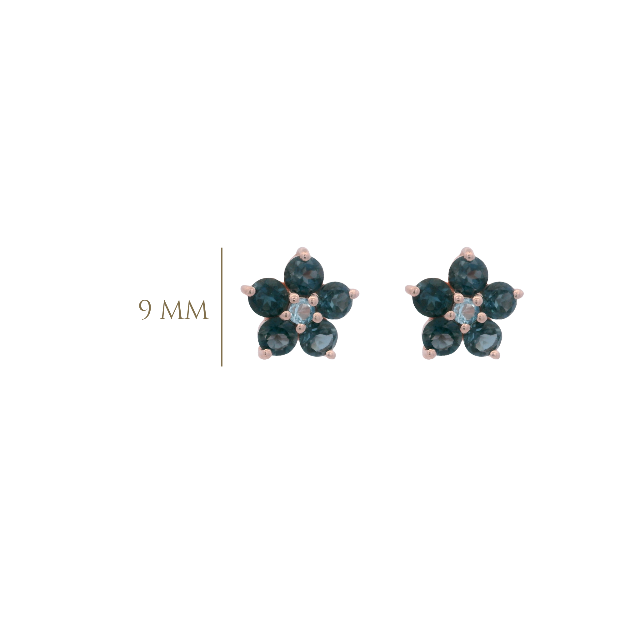 925RG FLOWER 9MM TOPAZ LONDON CENTER TOPAZ BLUE SWISS EARRINGS