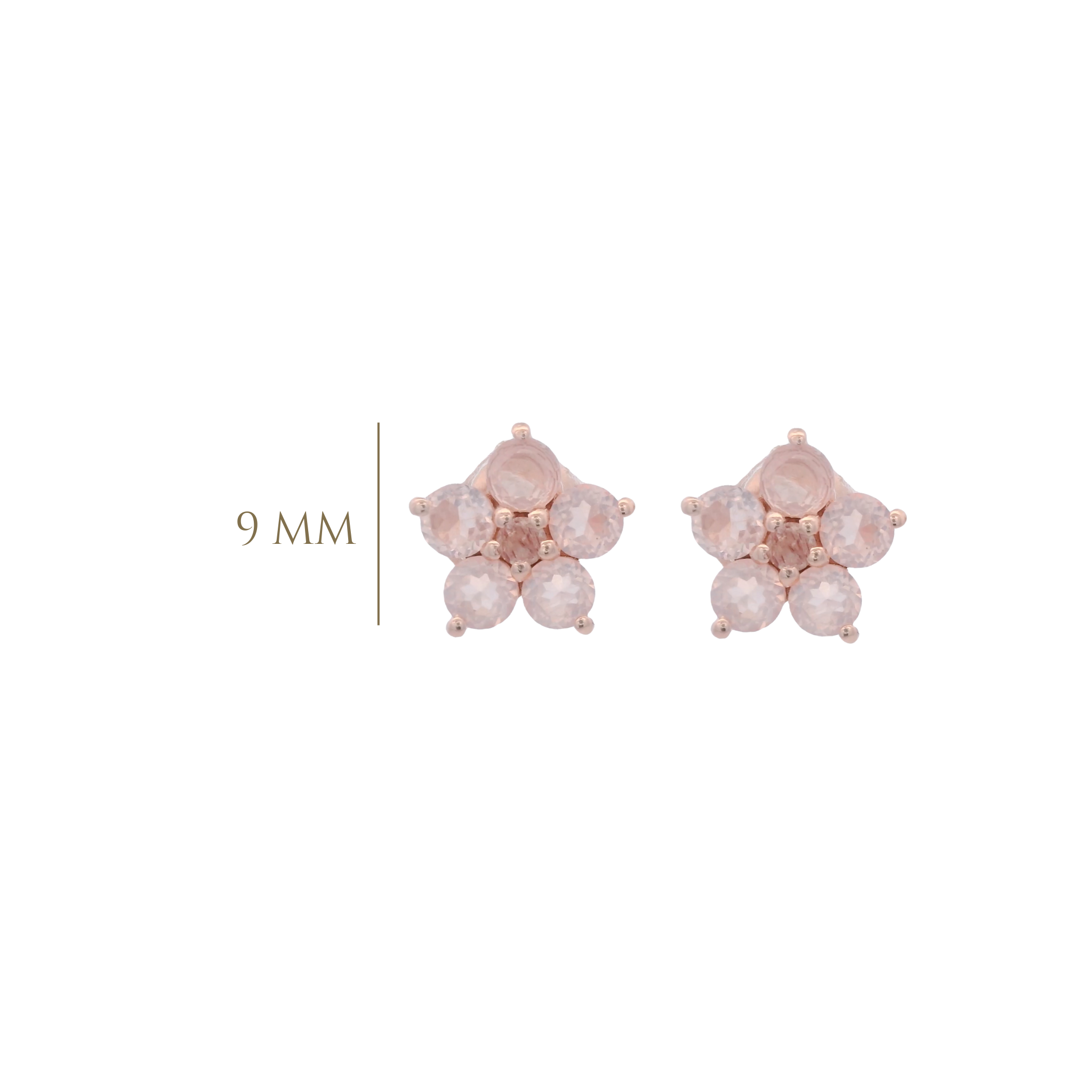 925RG FLOWER 9MM ROSE QUARTZ CENTER STRAWEBERRY PINK EARRINGS