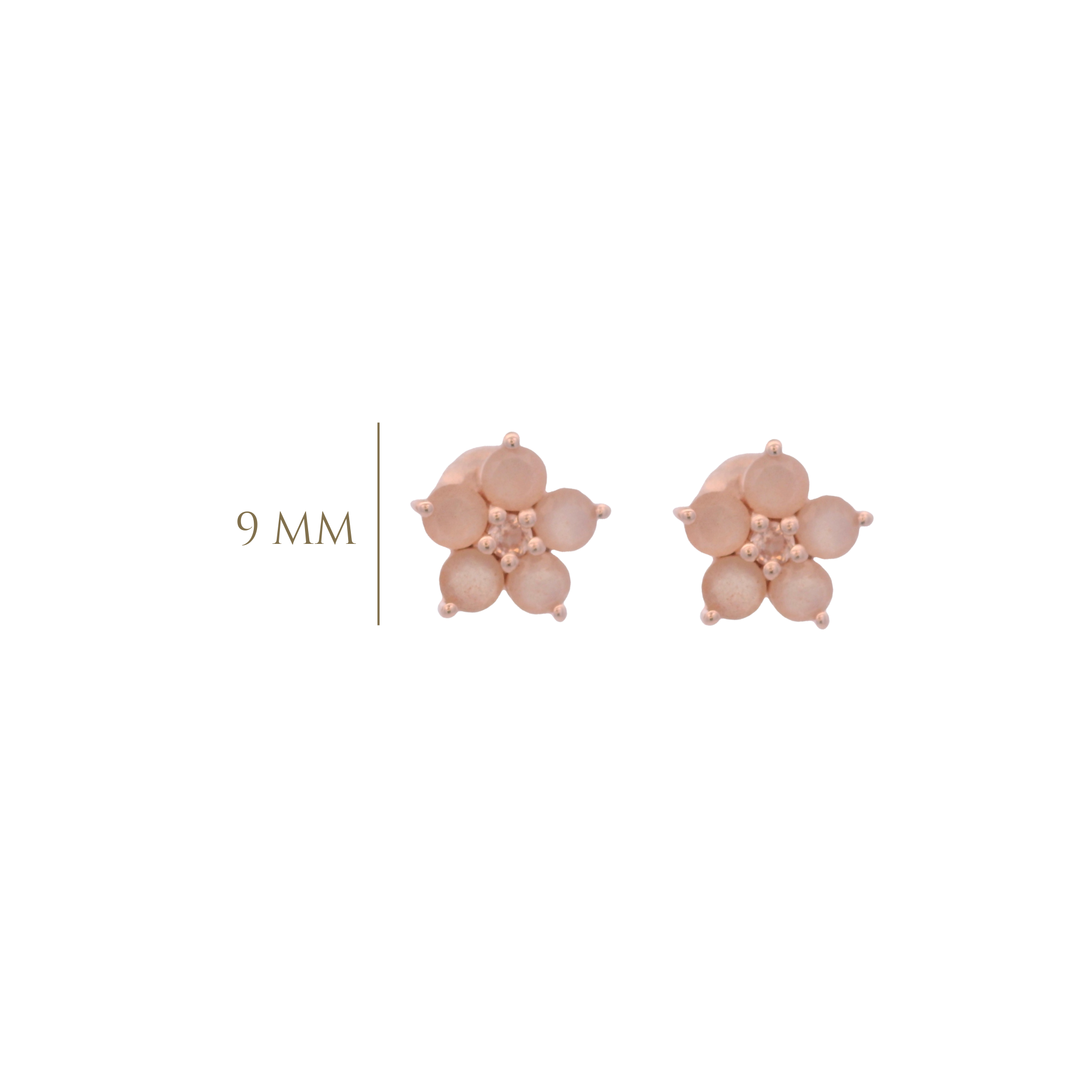 925RG FLOWER 9MM MOOSTONE PEACH CENTER ROSE QUARTZ EARRINGS