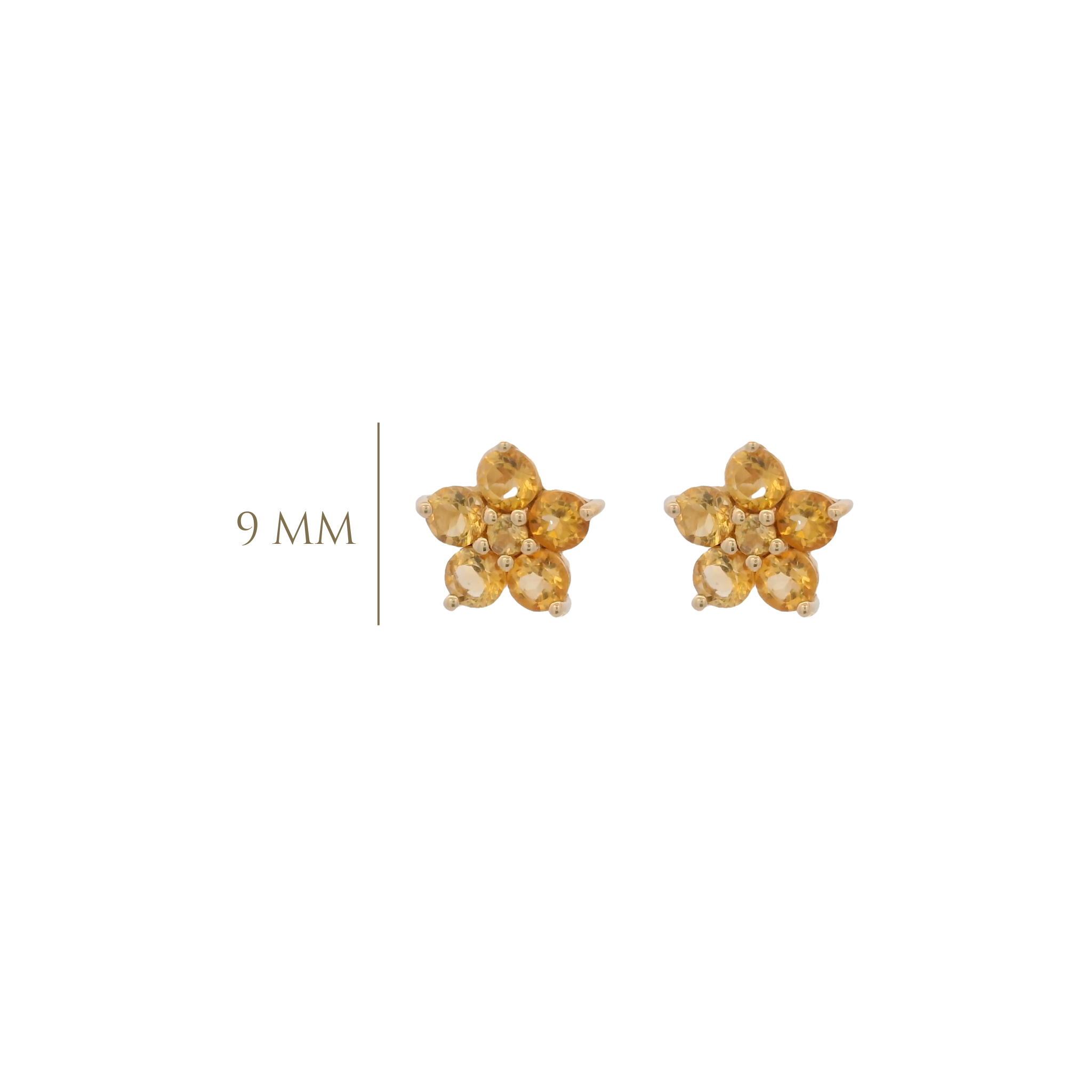 925YG FLOWER 9MM CITRINE DARK CENTER CITRINE EARRINGS