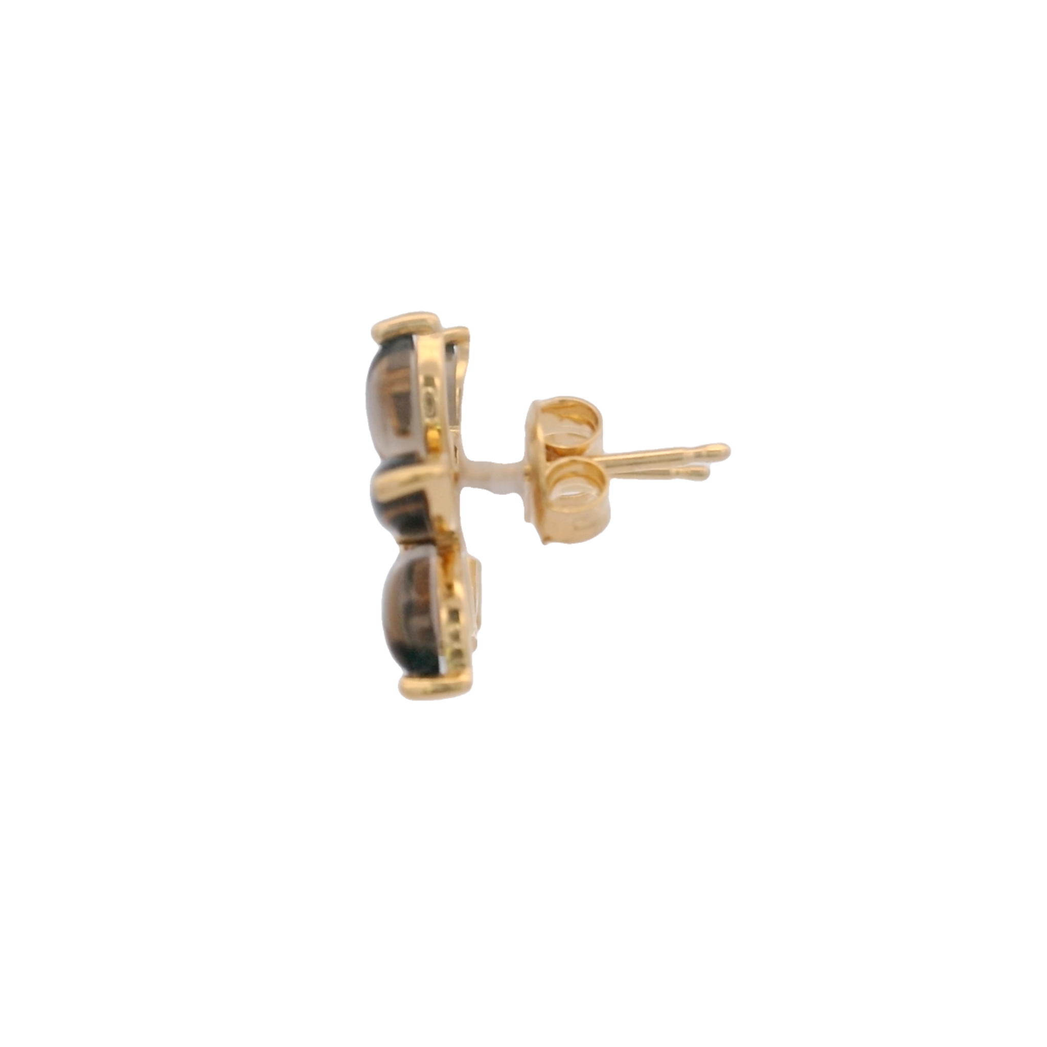 925YG FLOWER 15MM SMOKY QUARTZ CENTER TOPAZ WHITE EARRINGS