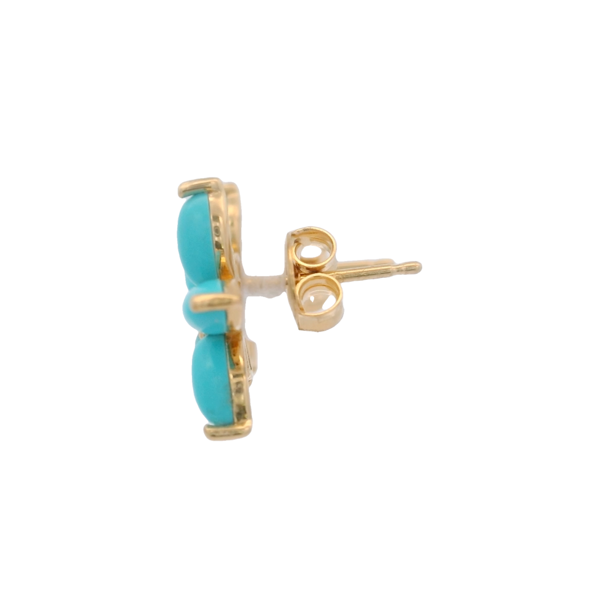 925YG FLOWER 15MM TURQUOISE SYN CENTER TOPAZ WHITE EARRINGS