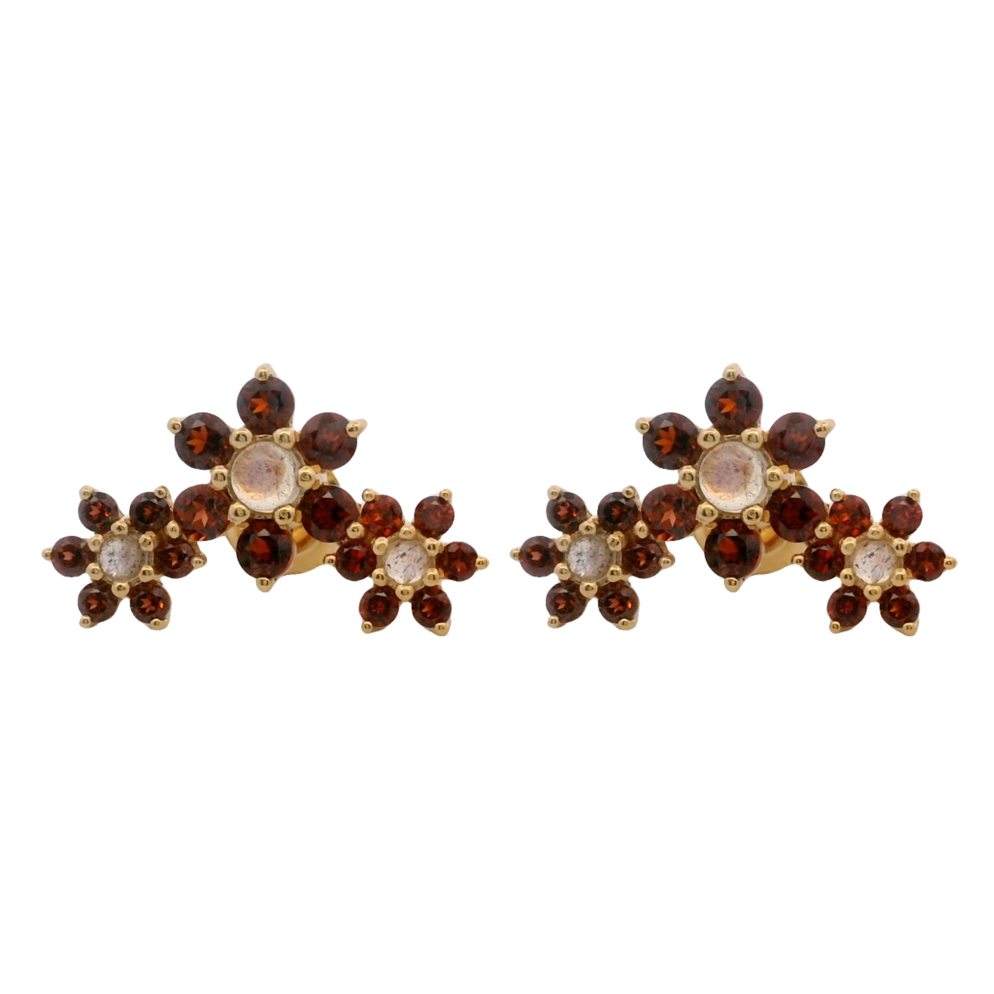 925YG TRIPLE FOWER GARNET CENTER LABRADORITE EARRINGS