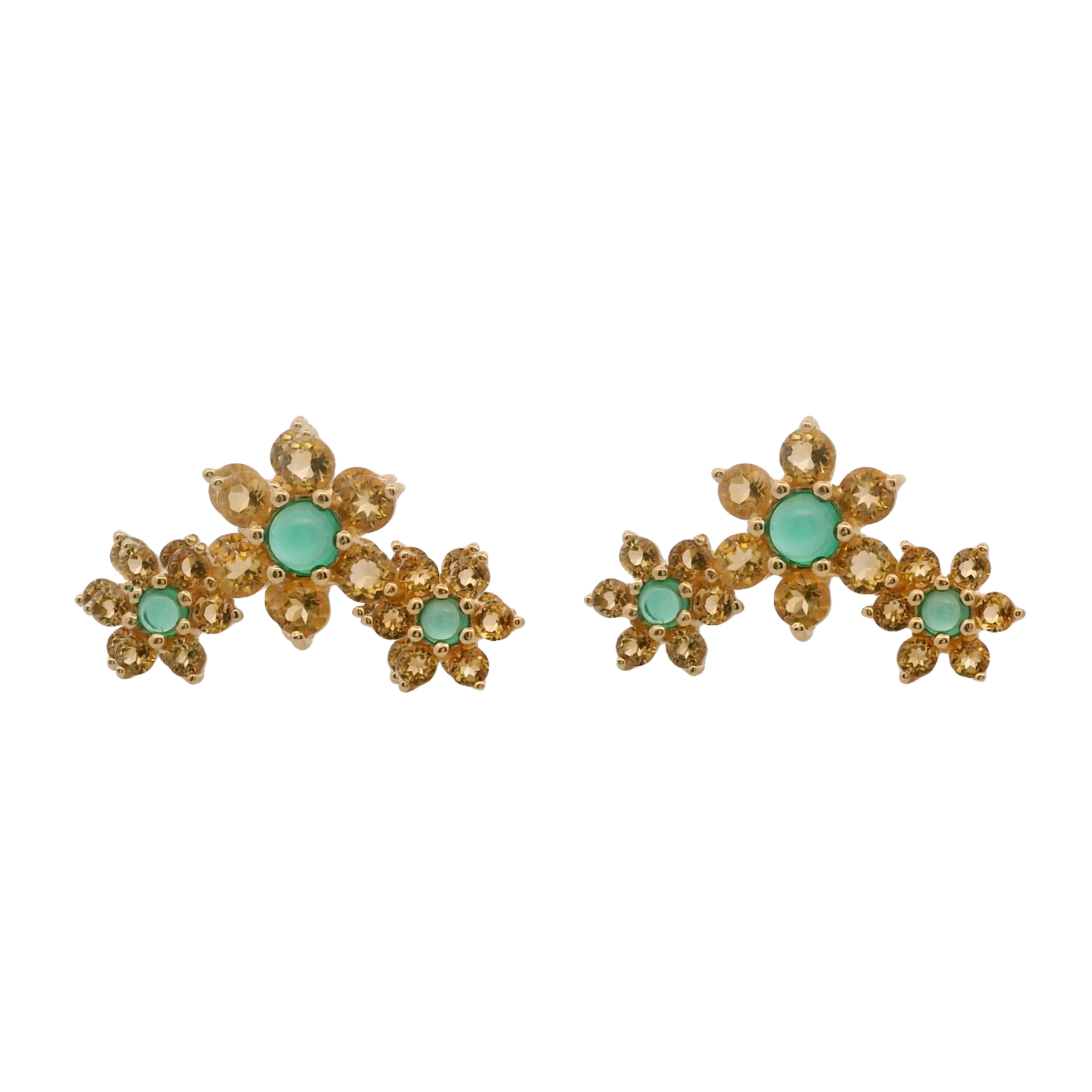 925YG TRIPLE FOWER CITRINE CENTER ONYX GREEN EARRINGS