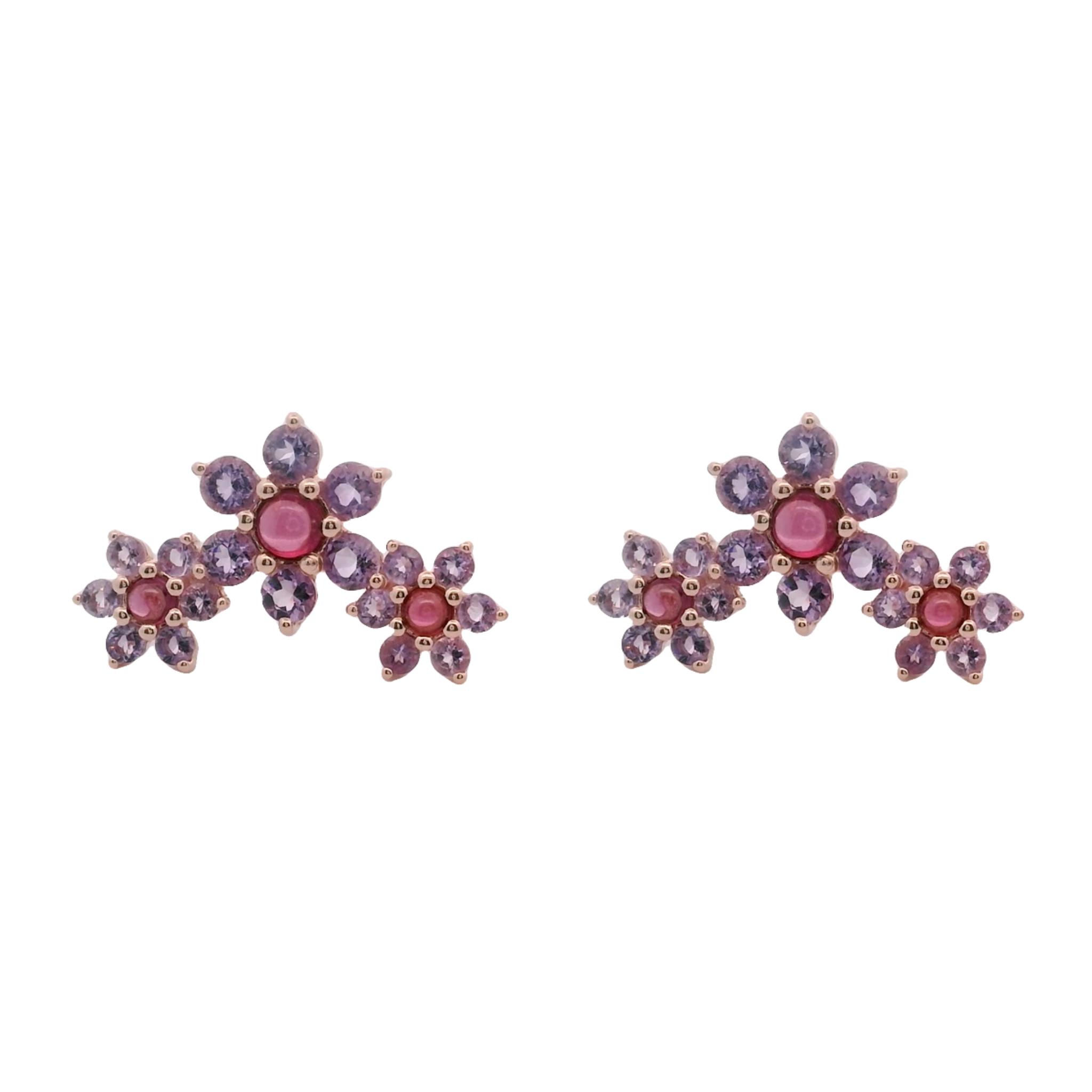 925RG TRIPLE FOWER AMETHYST CENTER GARNET EARRINGS