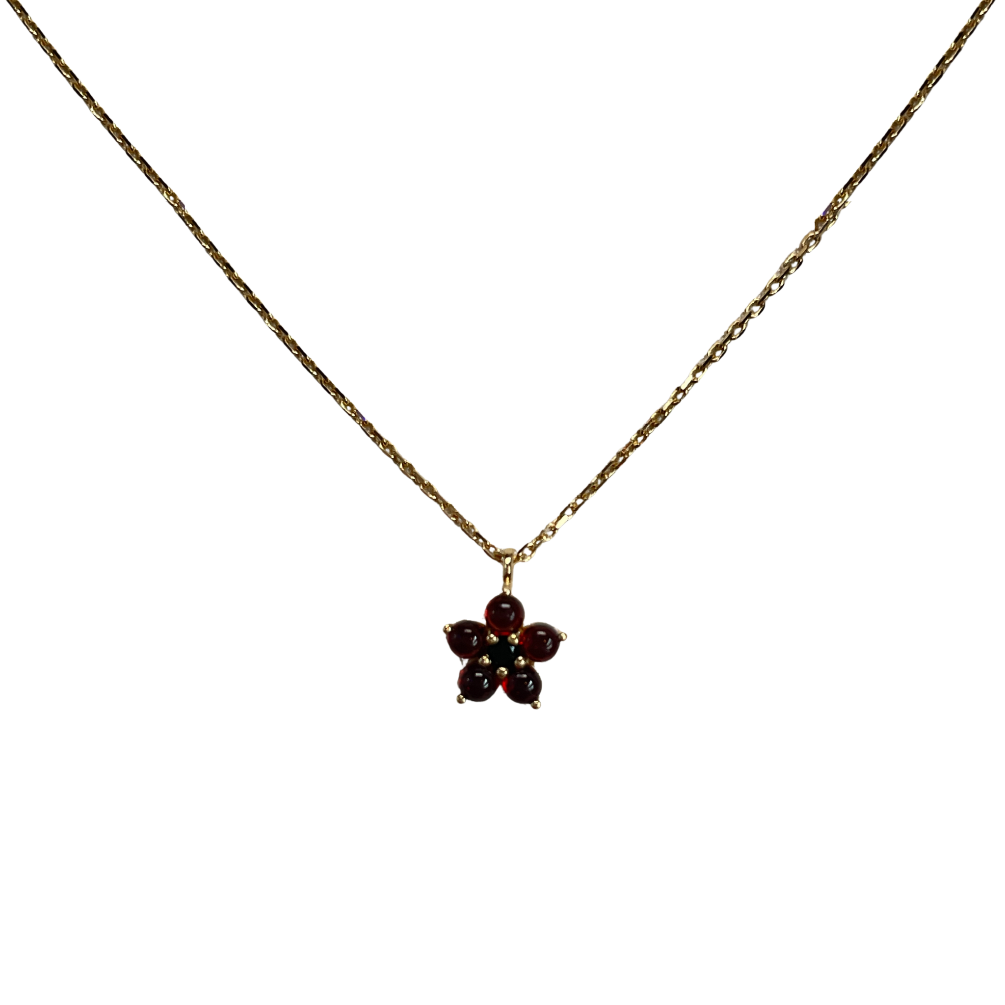 925YG FLOWER 8MM GARNET CENTER SPINEL BLACK NECKLACE