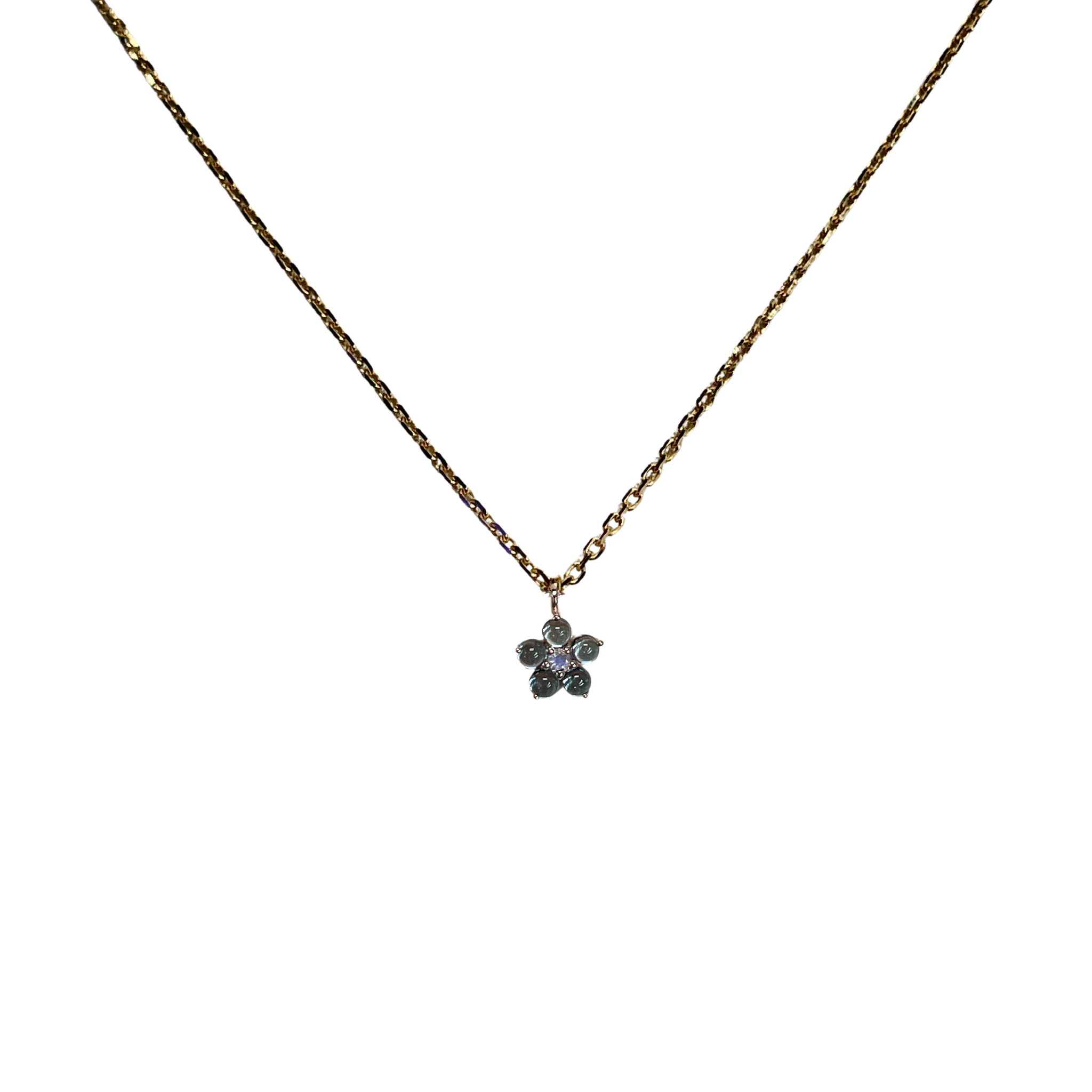 925RG FLOWER 8MM TOPAZ BLUE CENTER MOONSTONE NECKLACE