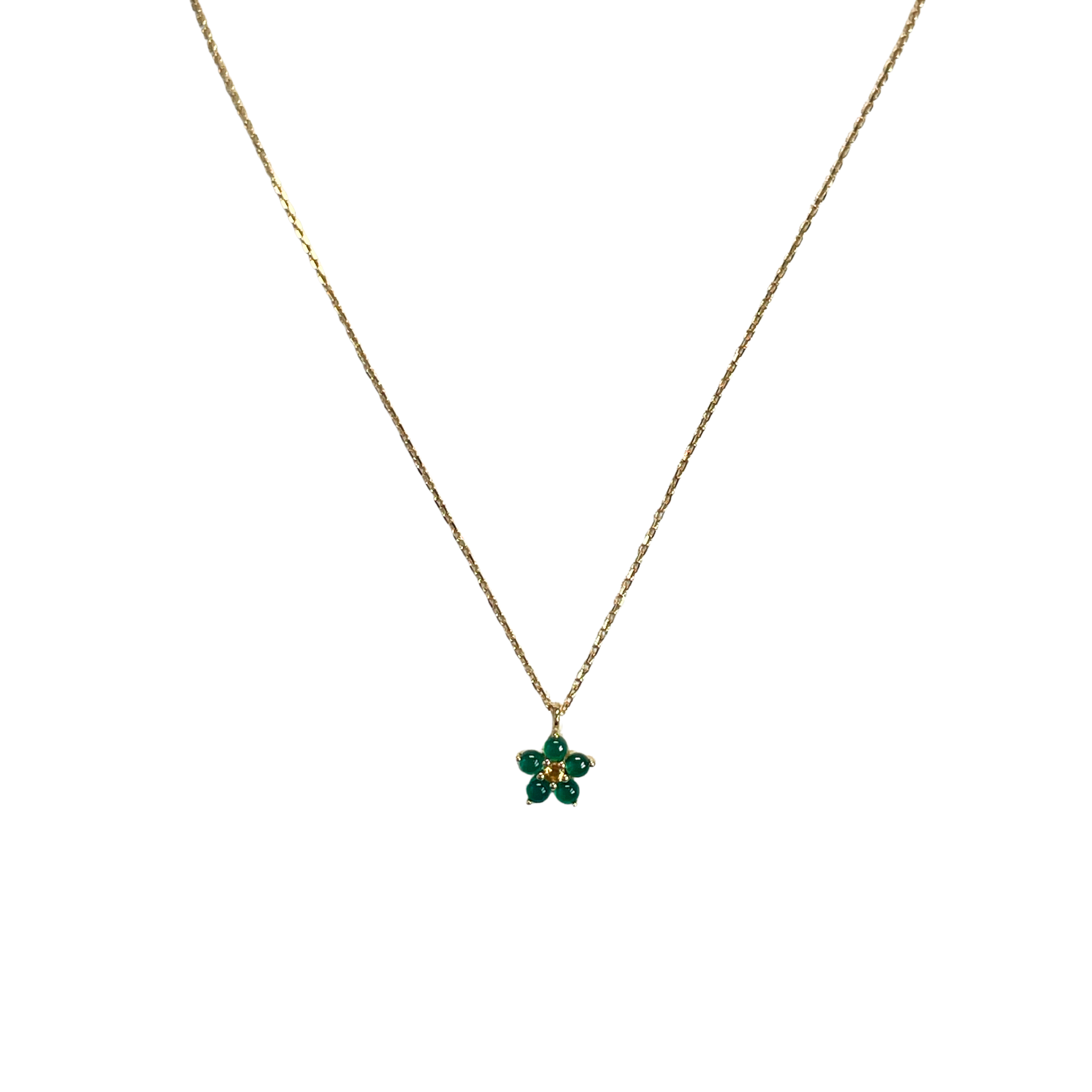 925YG FLOWER 8MM ONYX GREEN CENTER CITRINE NECKLACE