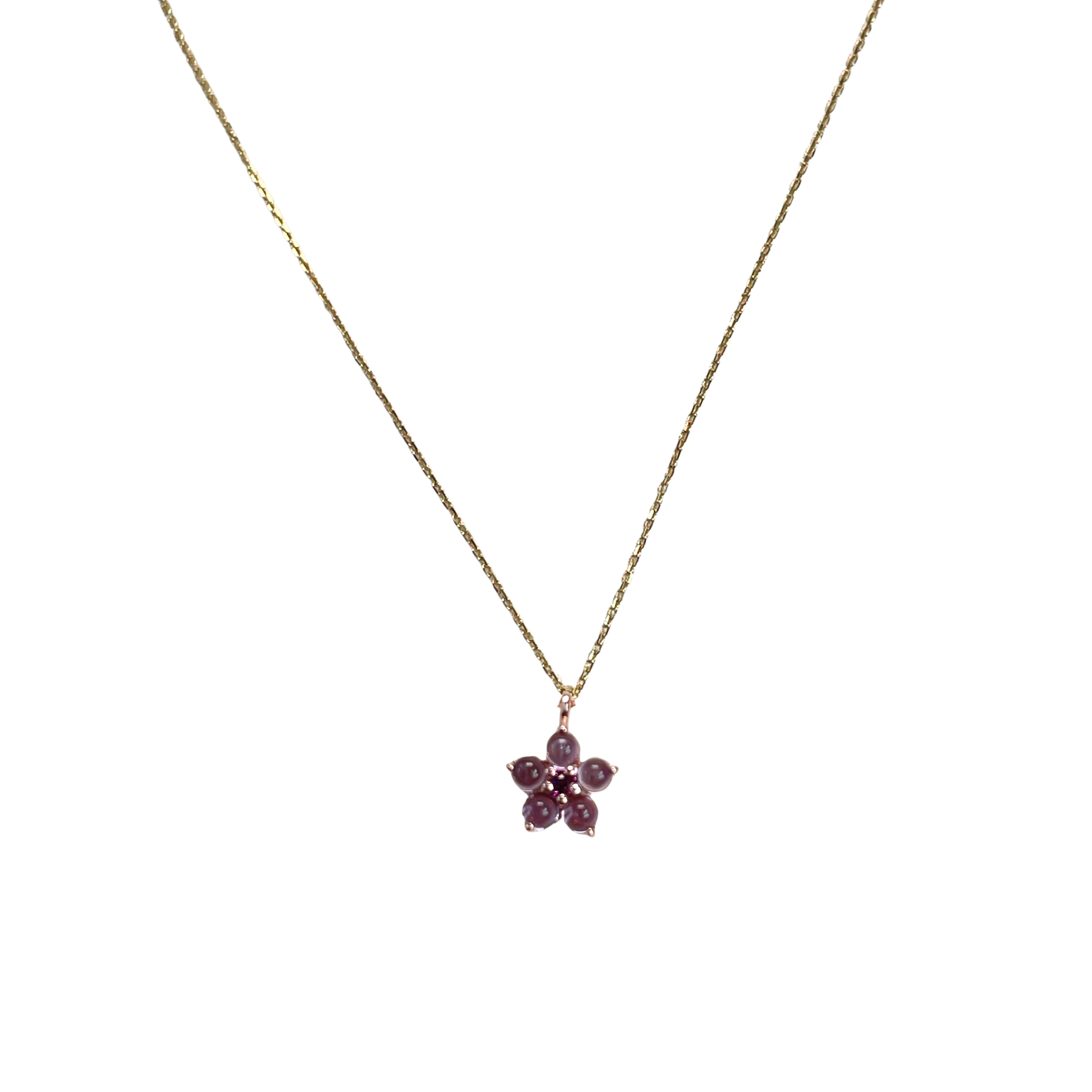 925RG FLOWER 8MM AMETHYST CENTER GARNET NECKLACE